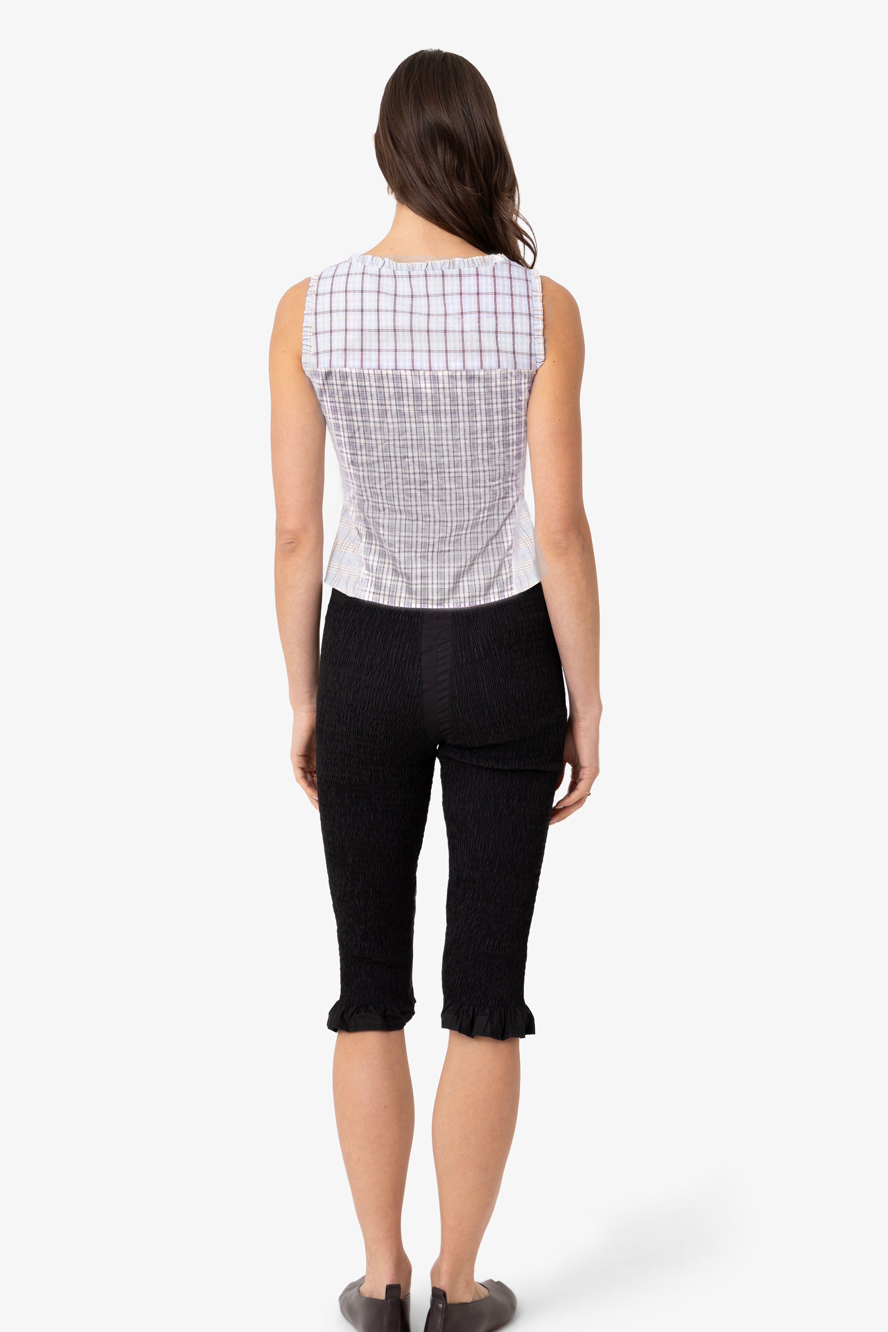 Brittany Multi Check Cotton Blend Frill Top