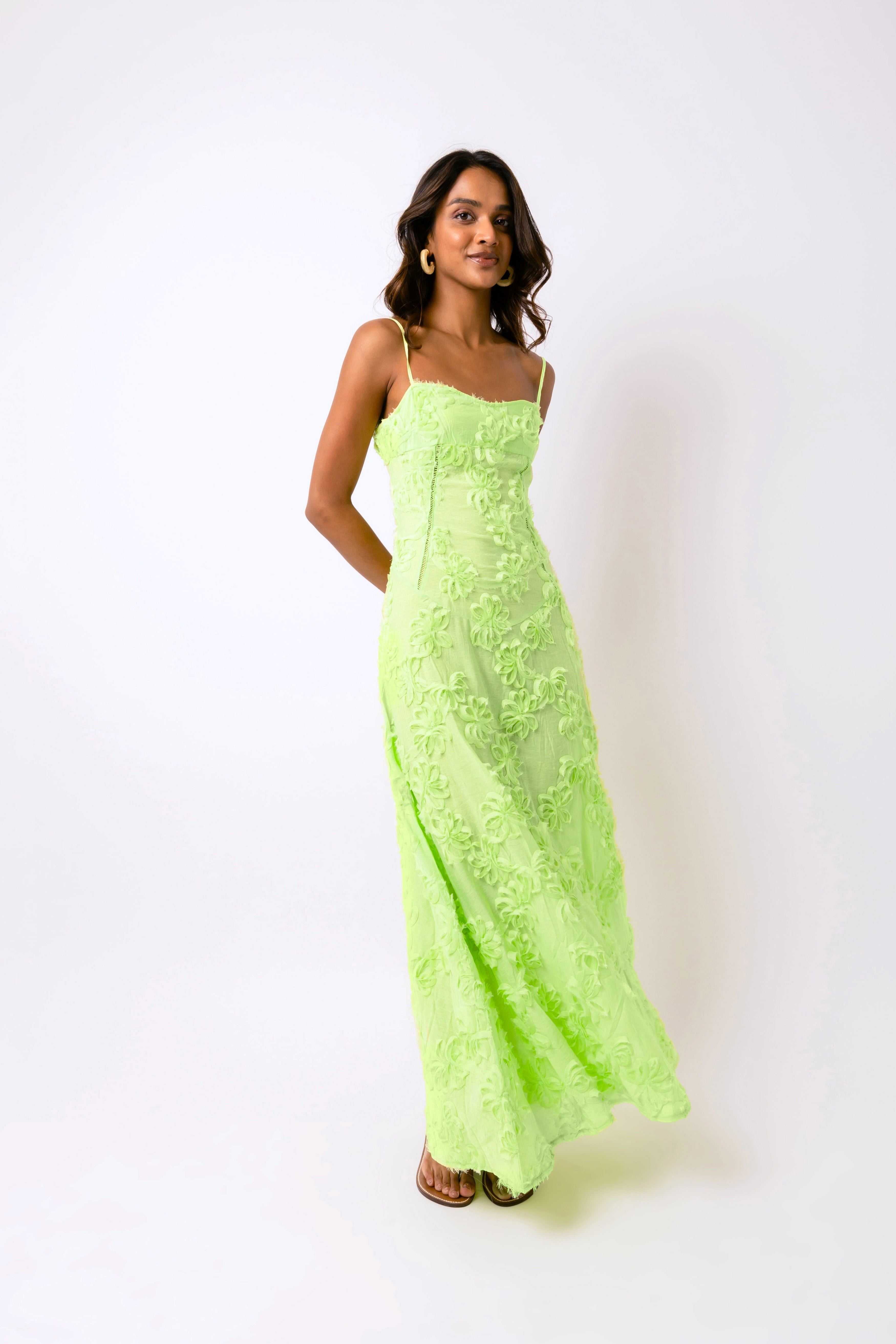 Sofia Chartreuse Green Semi Sheer Maxi Dress