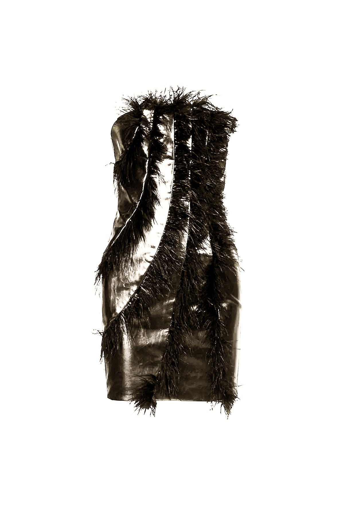 Brittini Faux Leather Feather Trim Dress