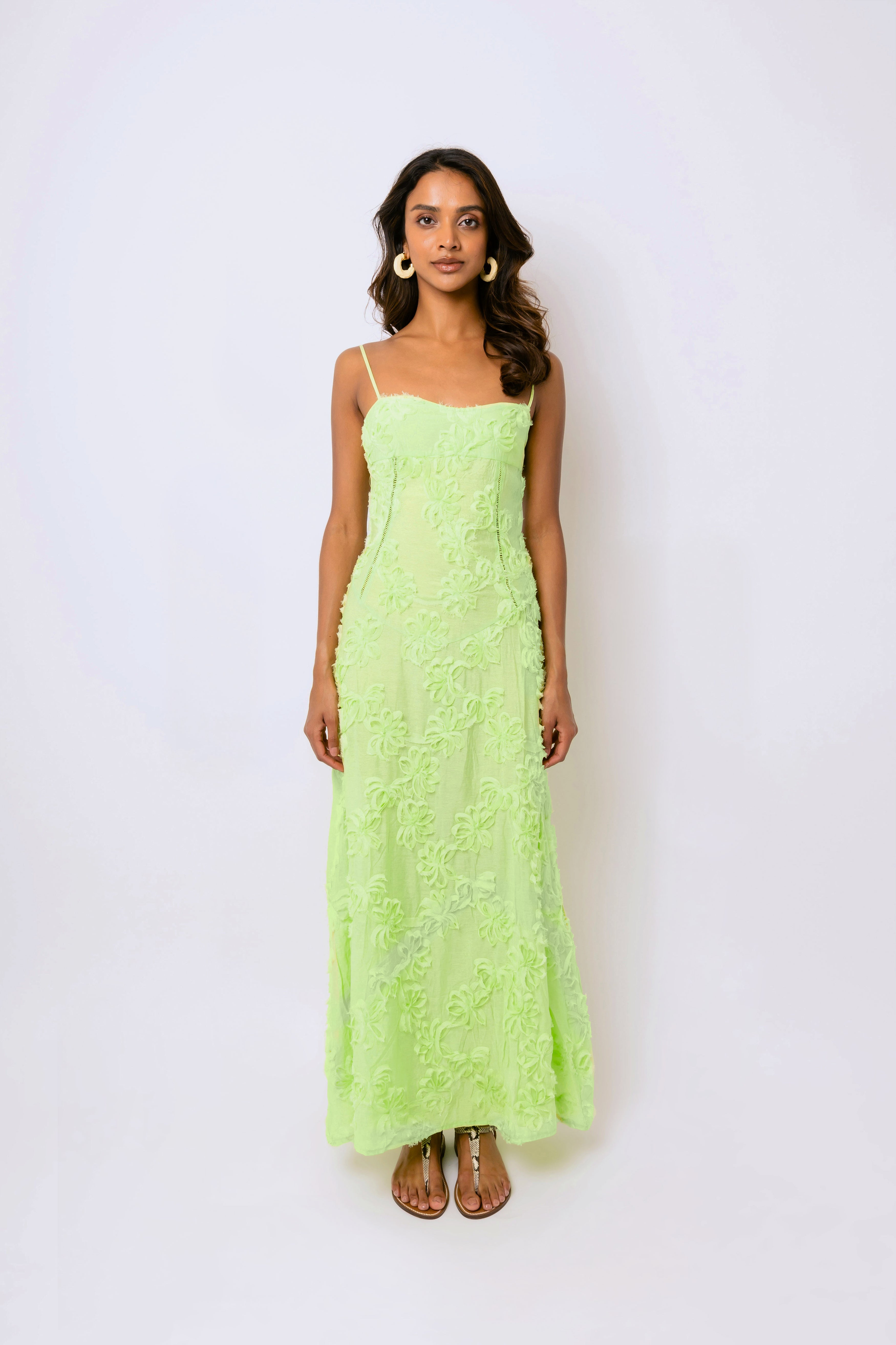 Sofia Chartreuse Green Semi Sheer Maxi Dress
