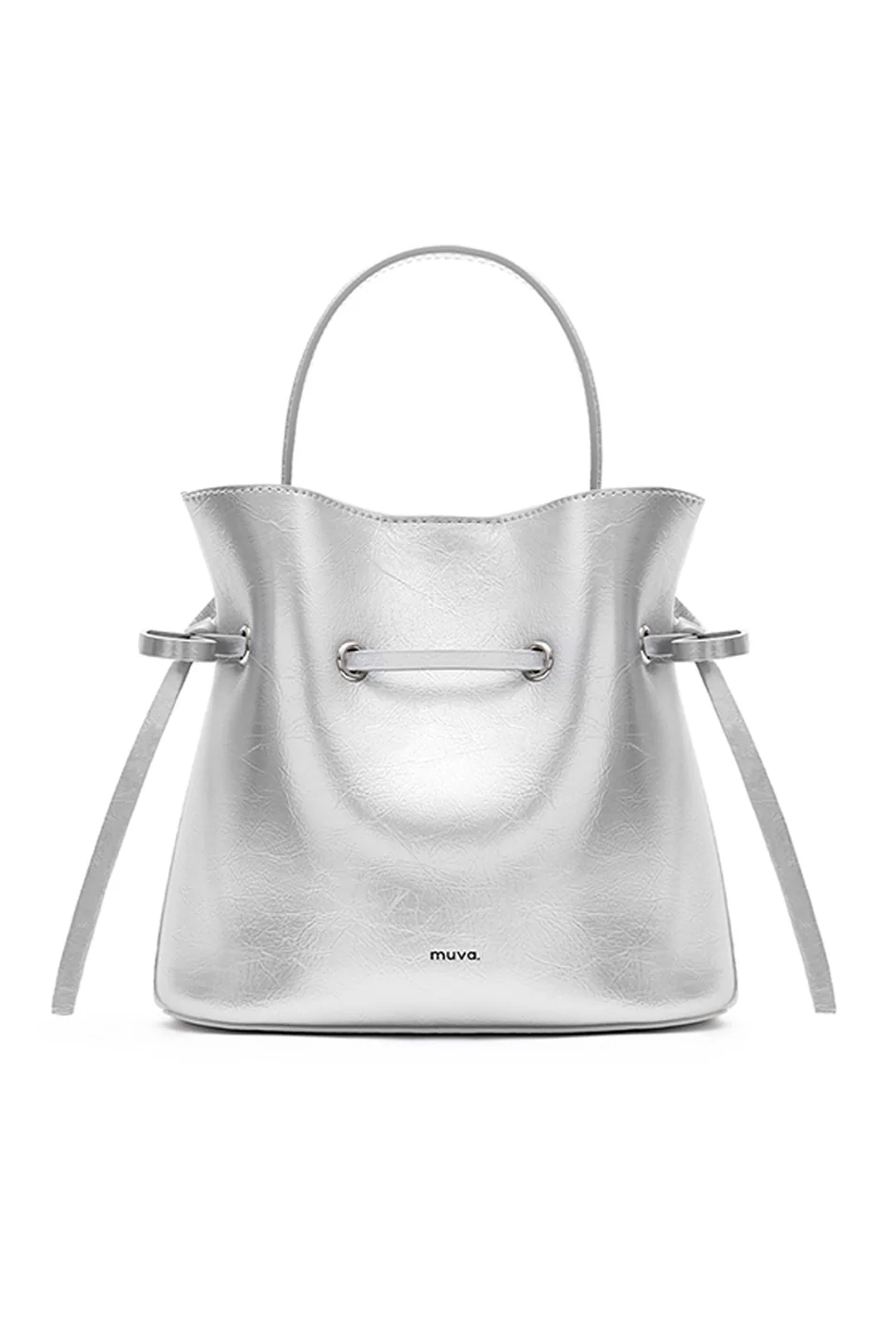 Lyon Silver Leather Bucket Bag
