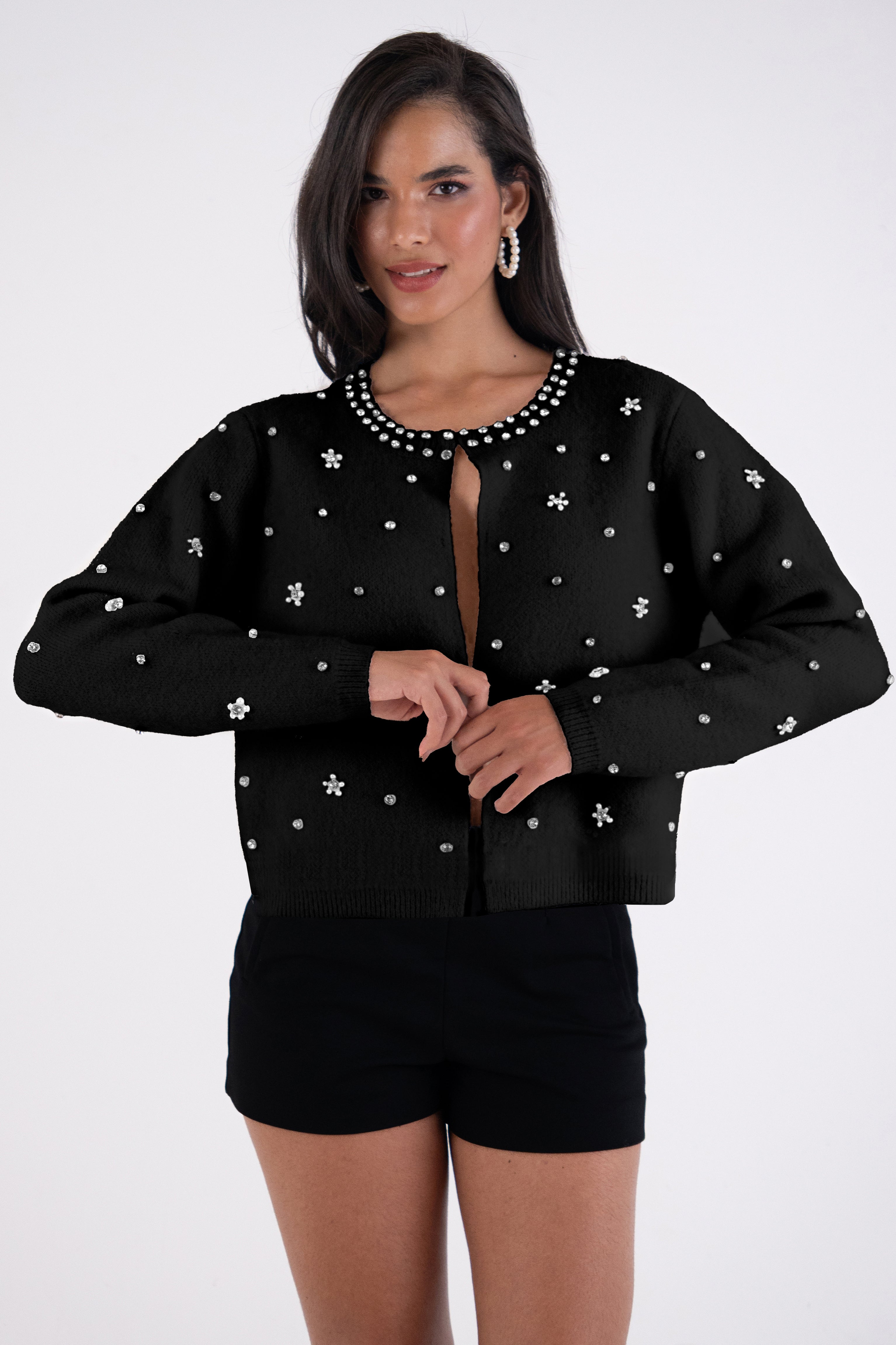 Luna Black Embellished Knitted Cardigan