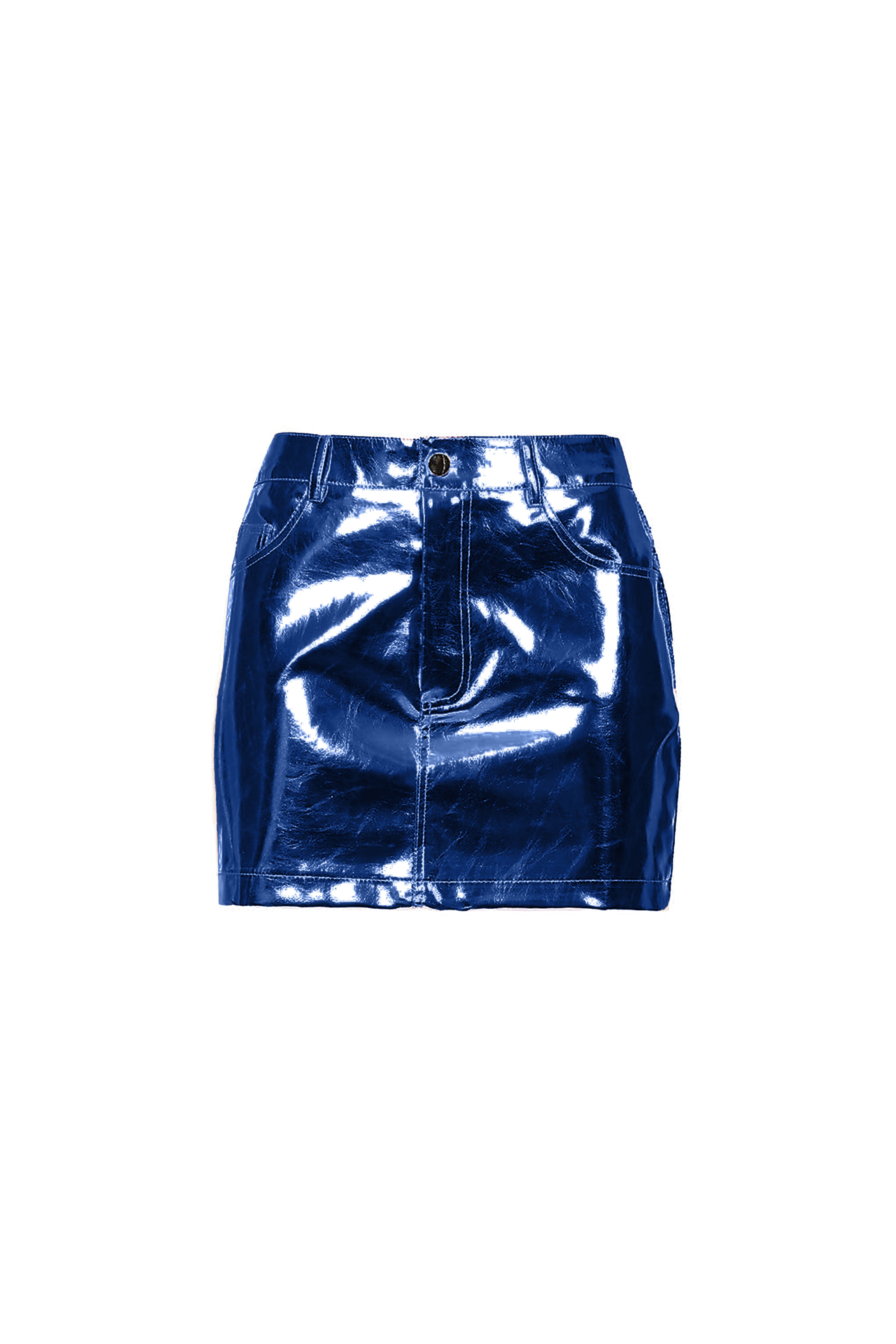 Milena Cobalt Blue Faux Leather Metallic Mini Skirt | AmyLynn