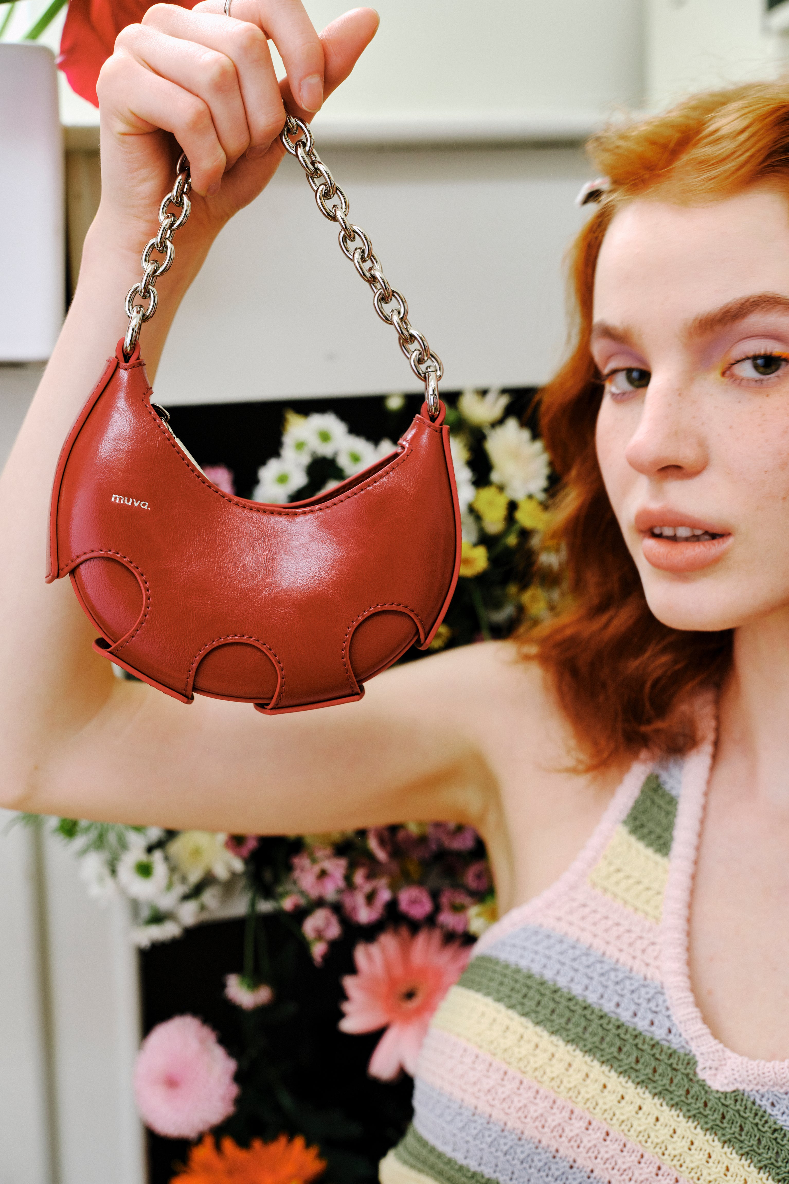 Reno Red Leather Handheld Crescent Mini Bag