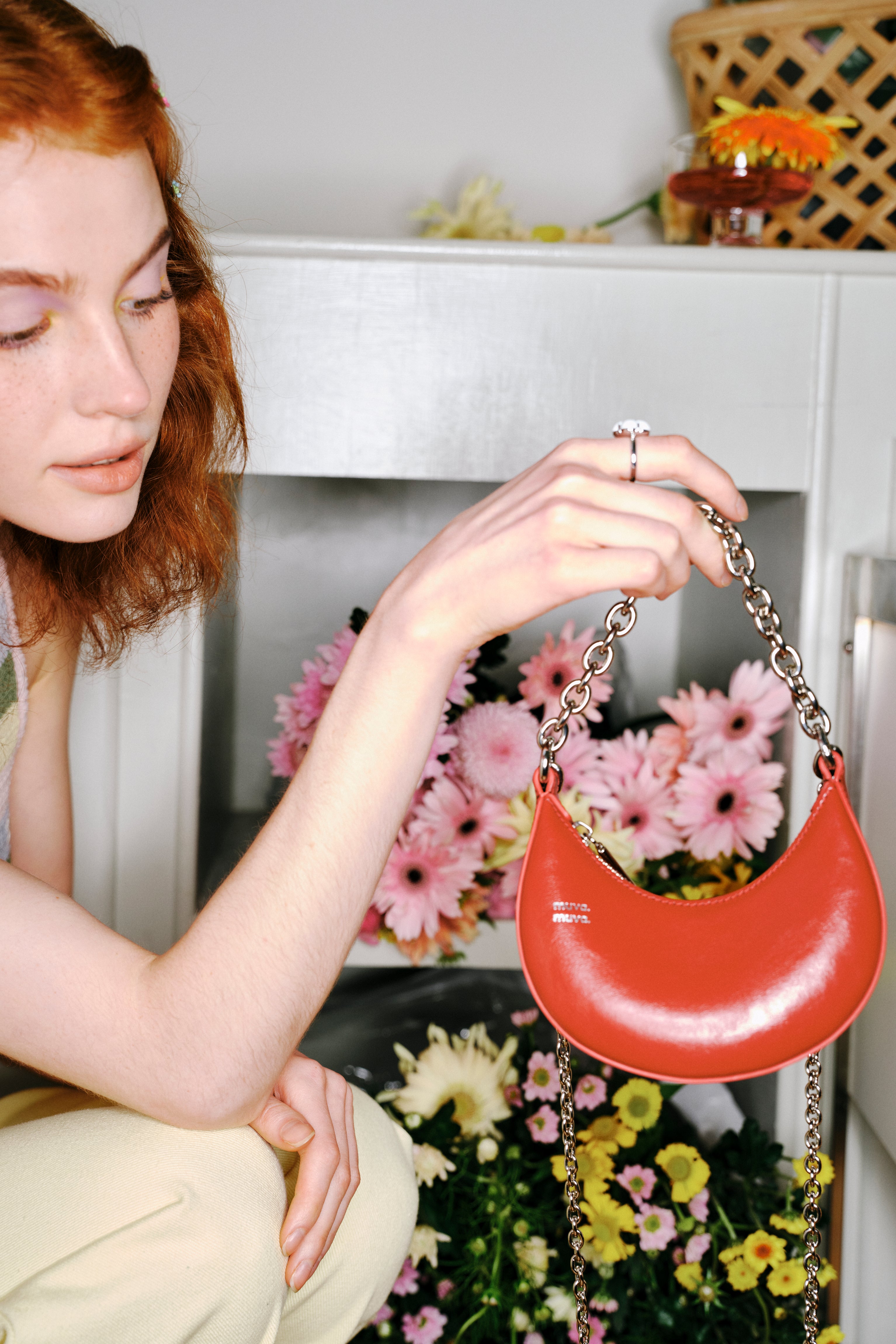 Reno Red Leather Handheld Crescent Mini Bag