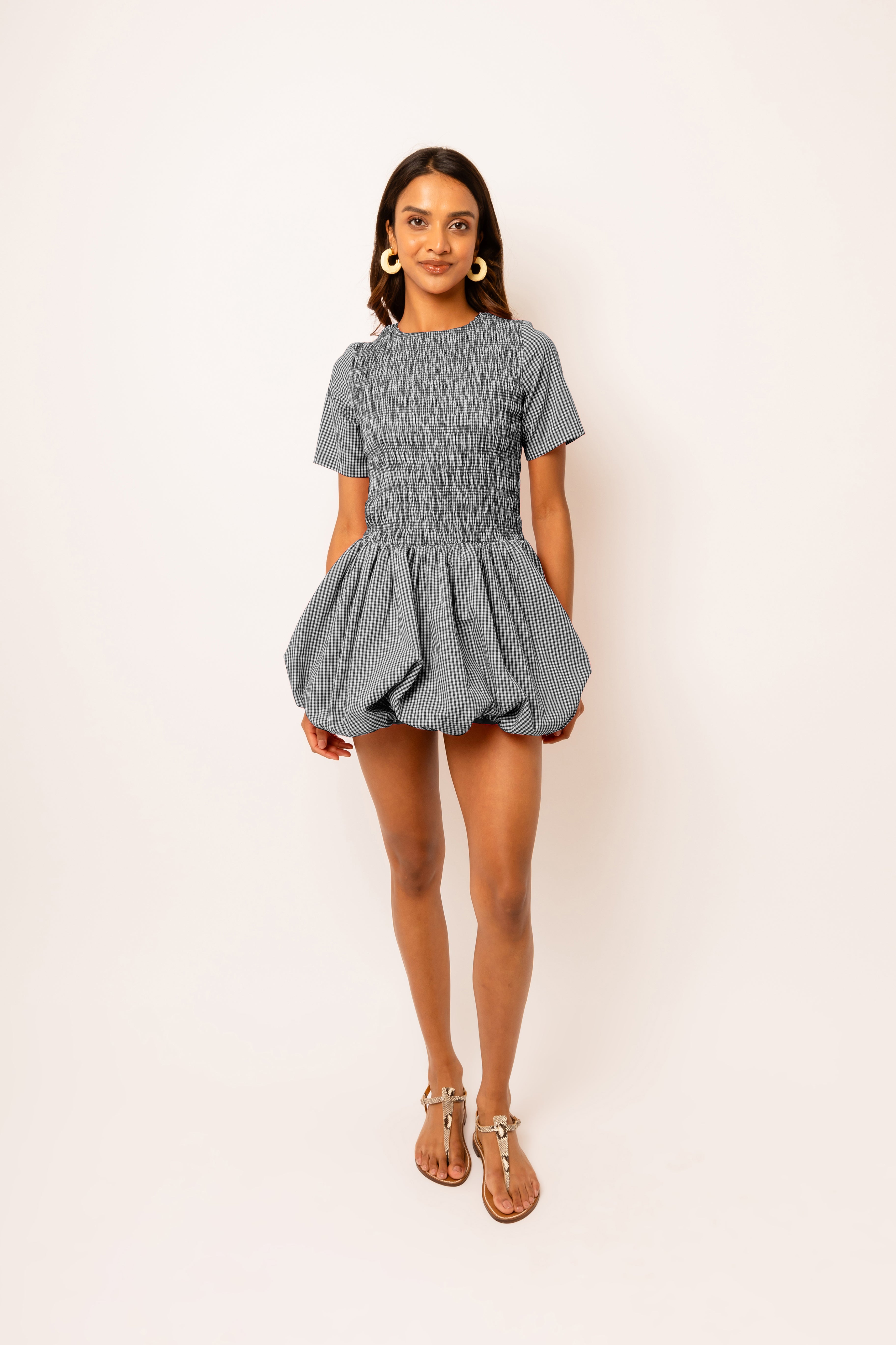 Eleanor Black Gingham Puffball Mini Dress