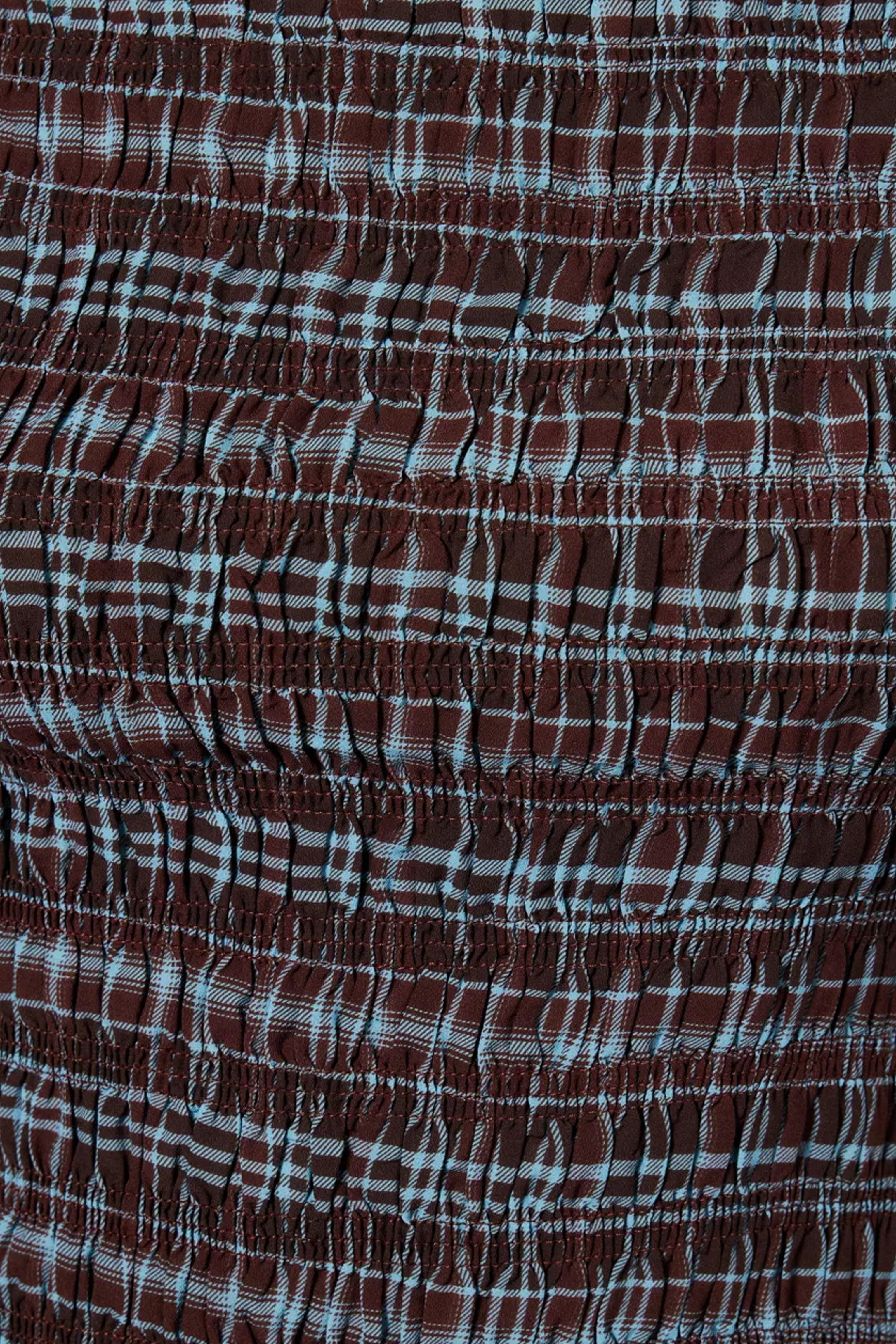 Kitty Heritage Check Chiffon Smocked Frill Sleeve Top