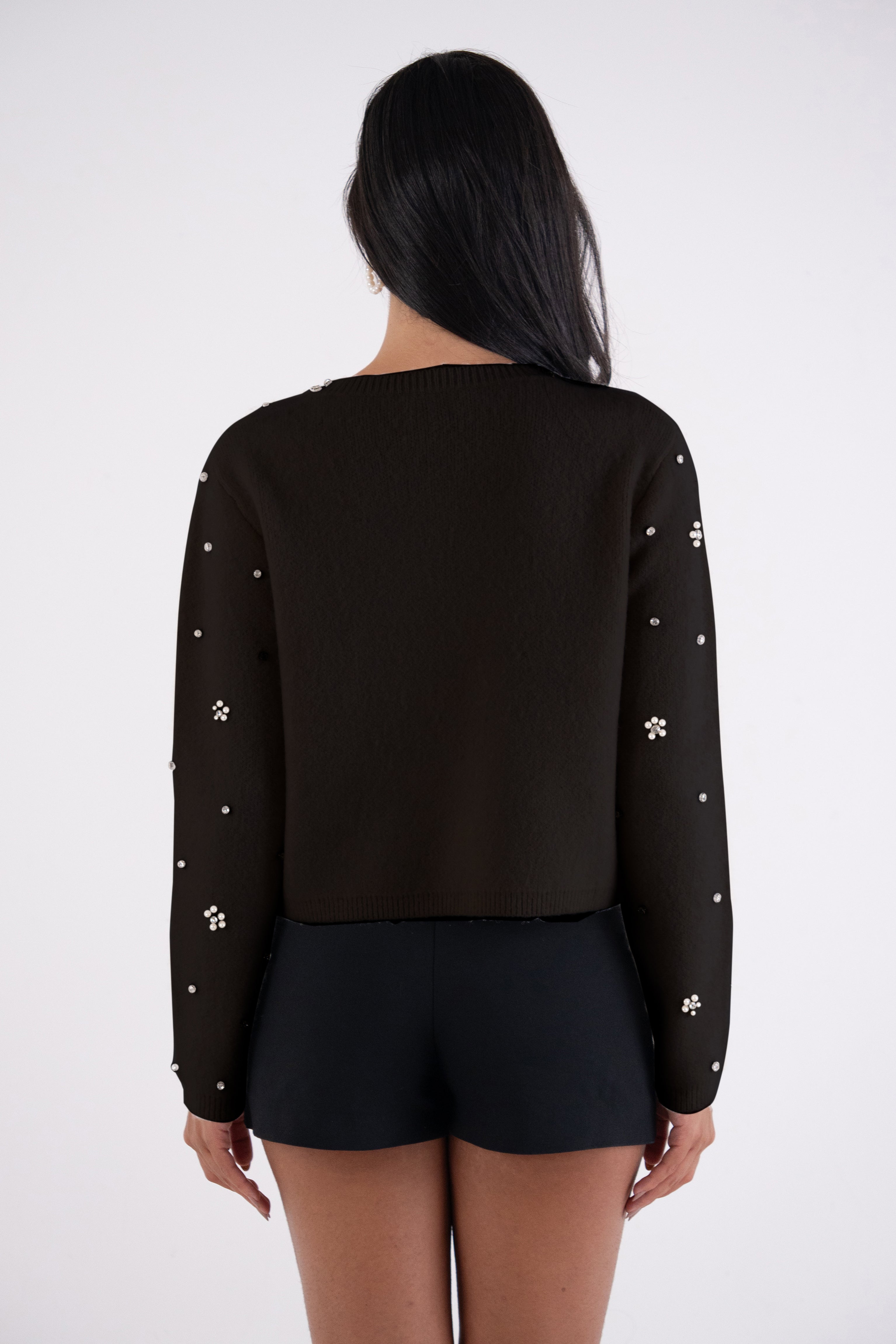 Luna Black Embellished Knit Top