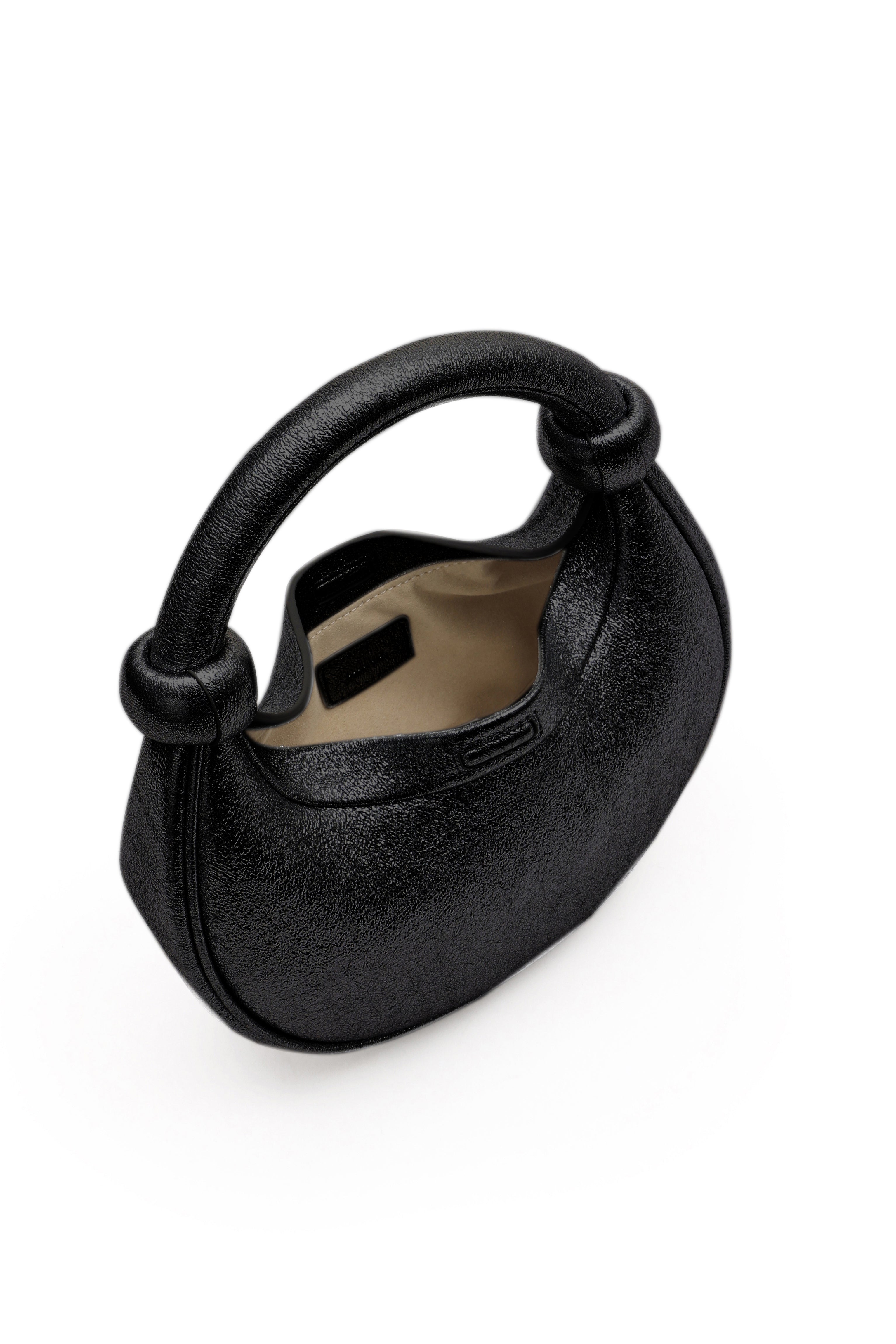 Kyoto Black Sparkle Leather Crossbody Crescent Bag
