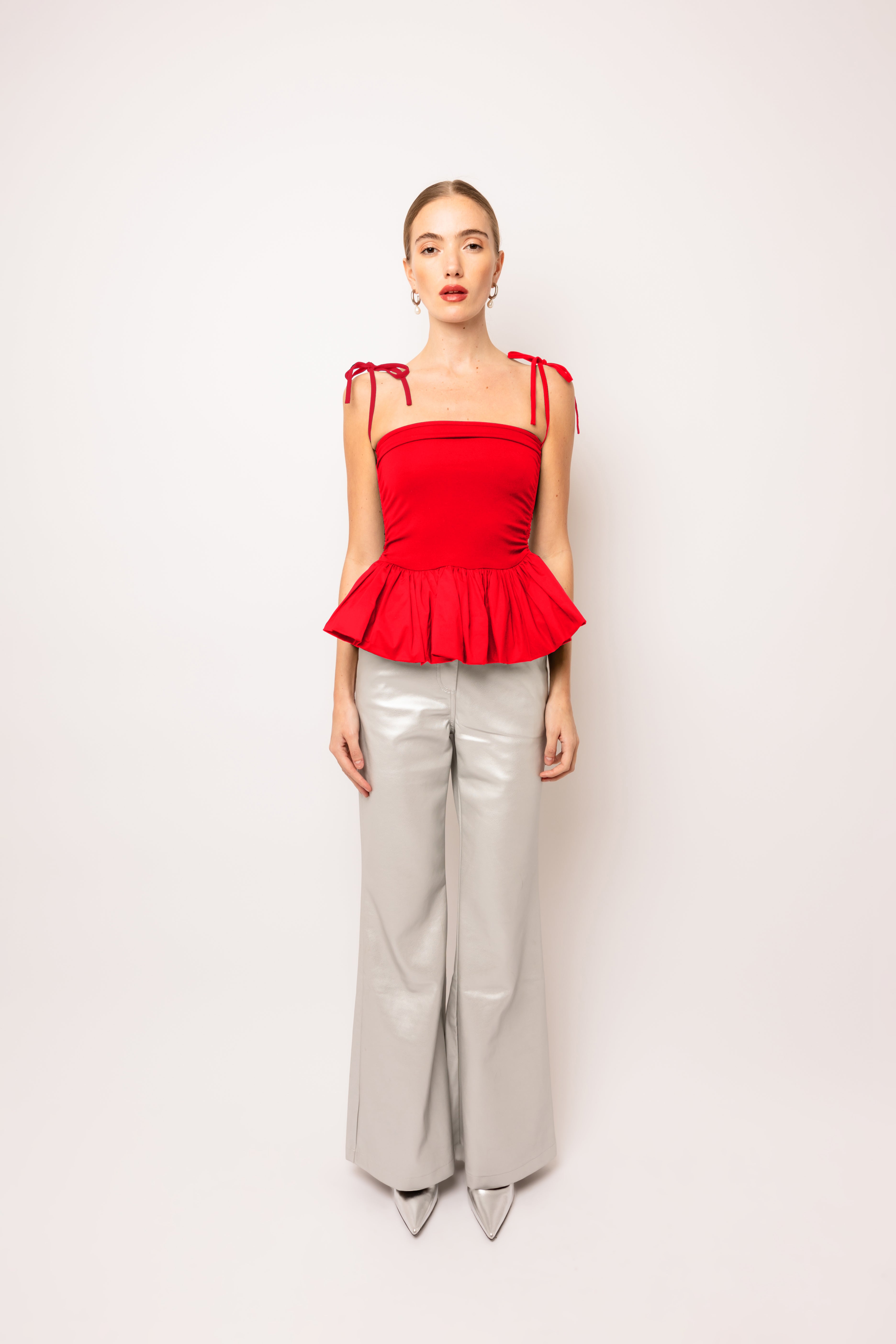 Alexa Pure Cotton Cherry Red Puffball Top