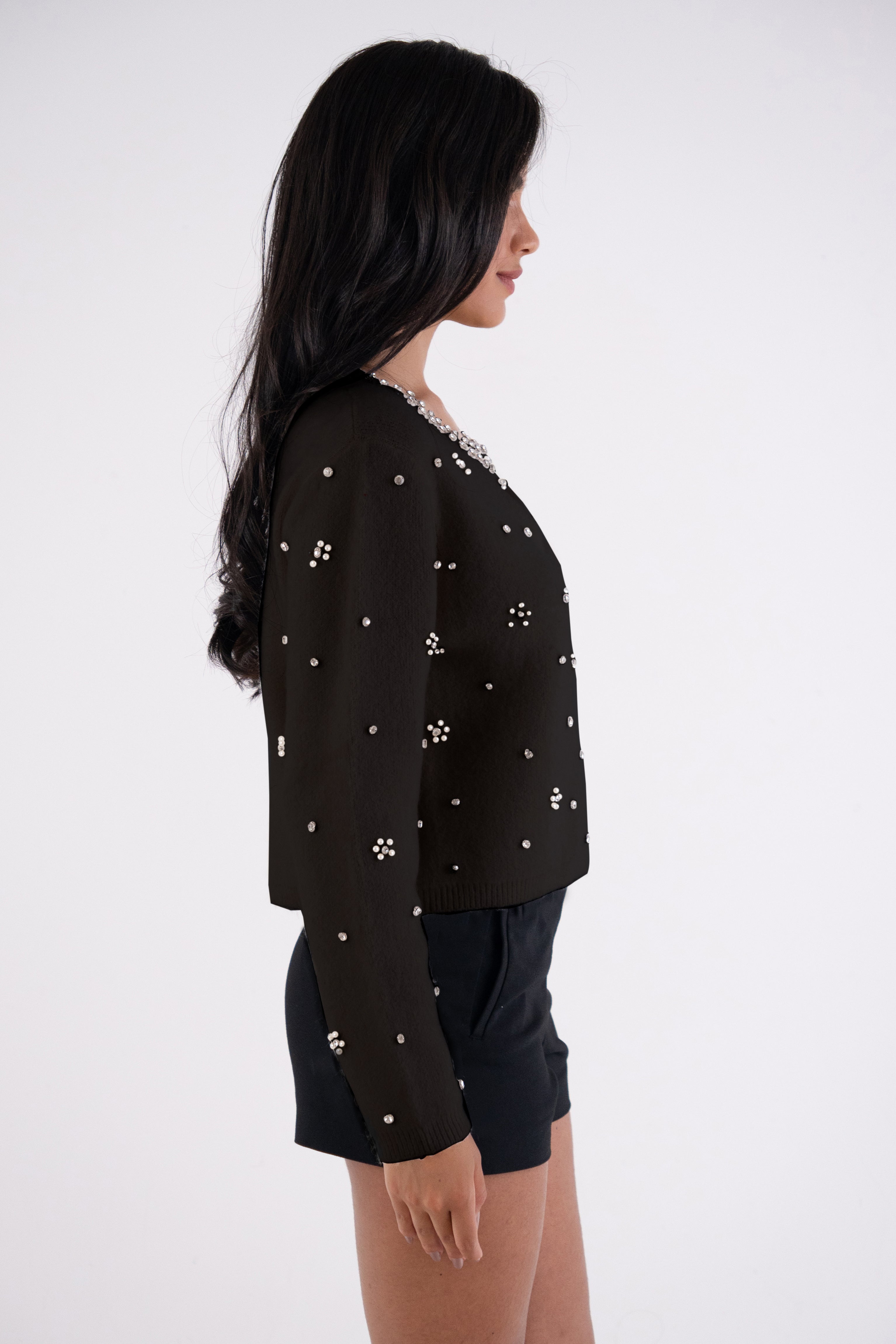 Luna Black Embellished Knit Top