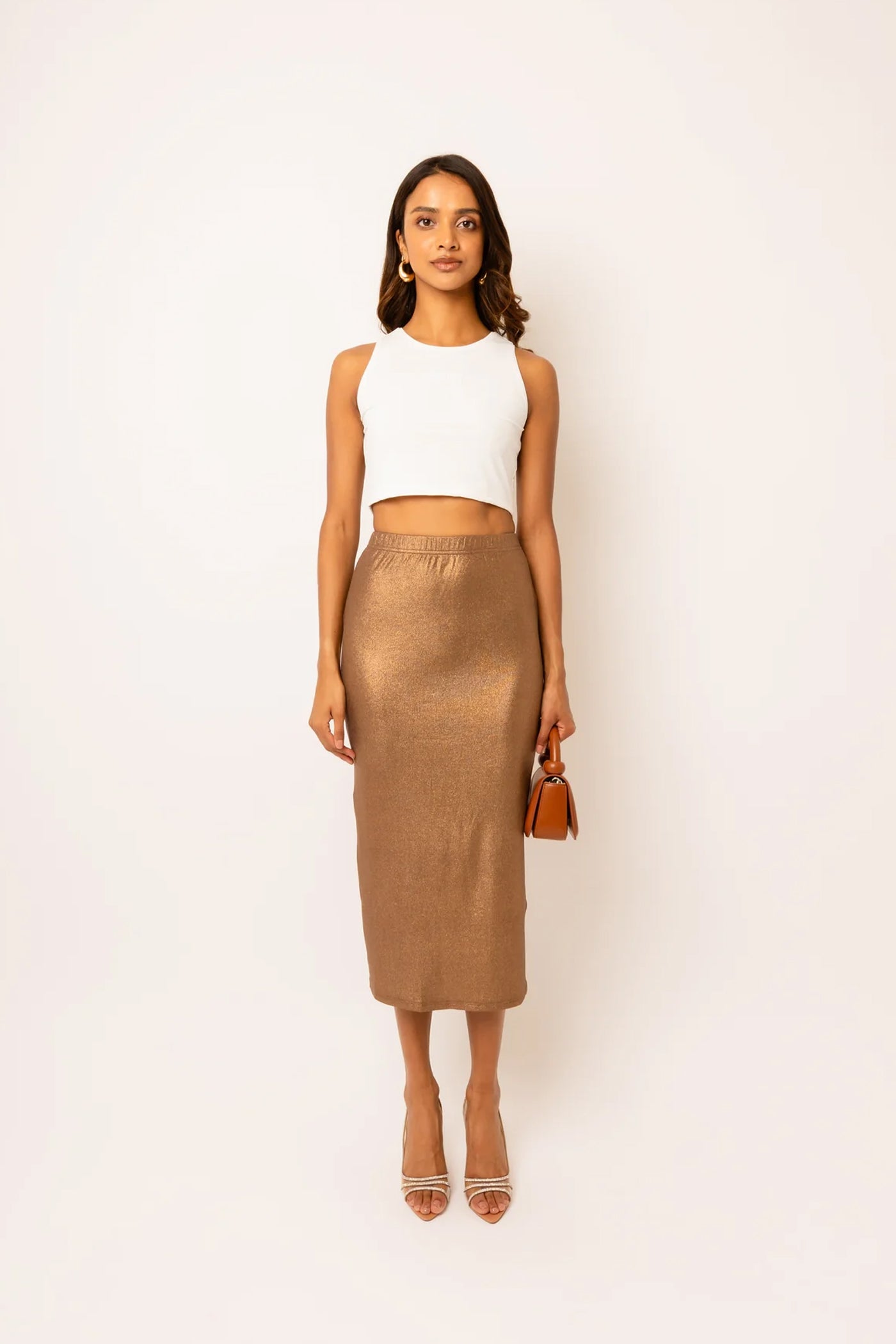 Lulu Brown Metallic Midi Skirt