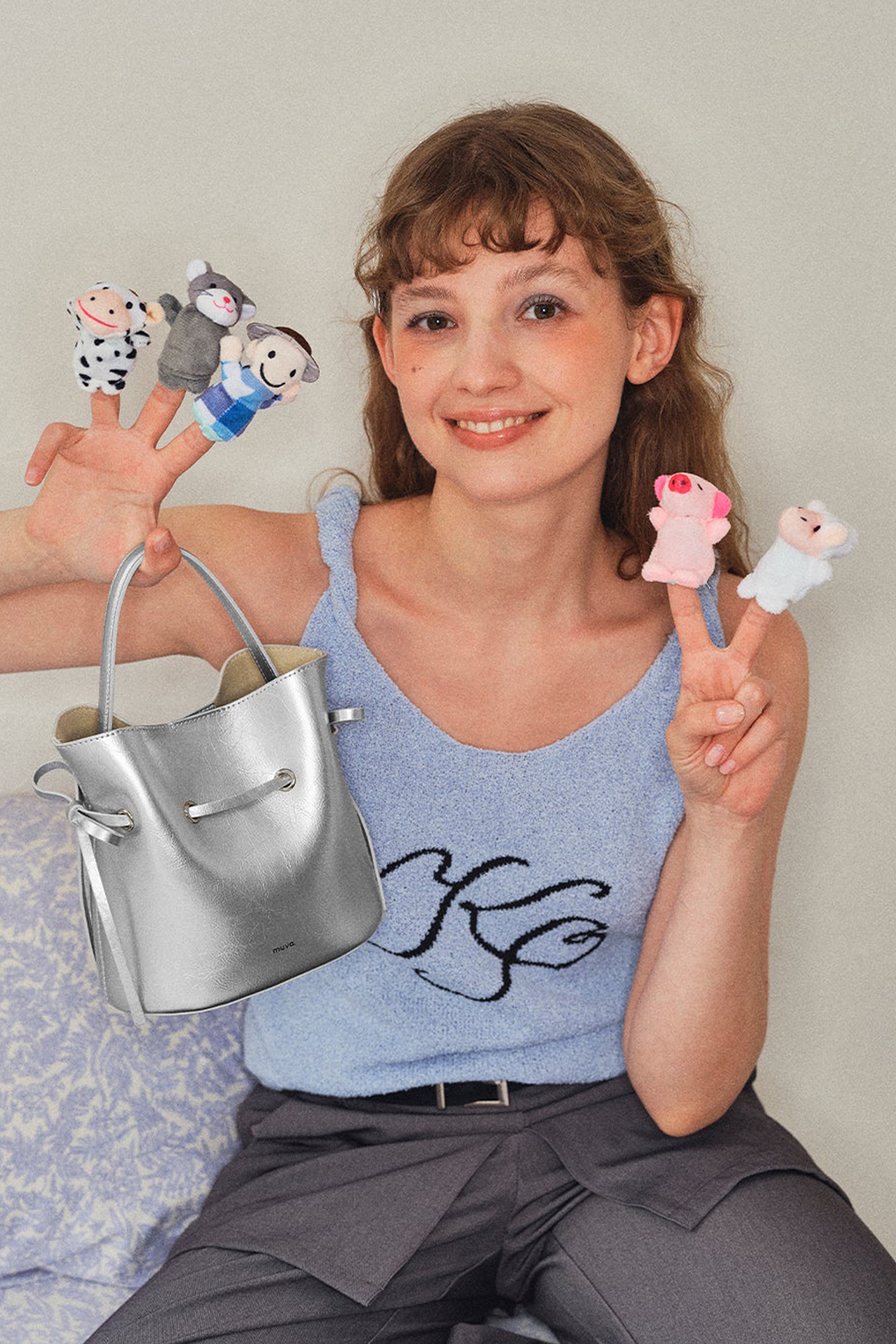 Lyon Silver Leather Bucket Bag