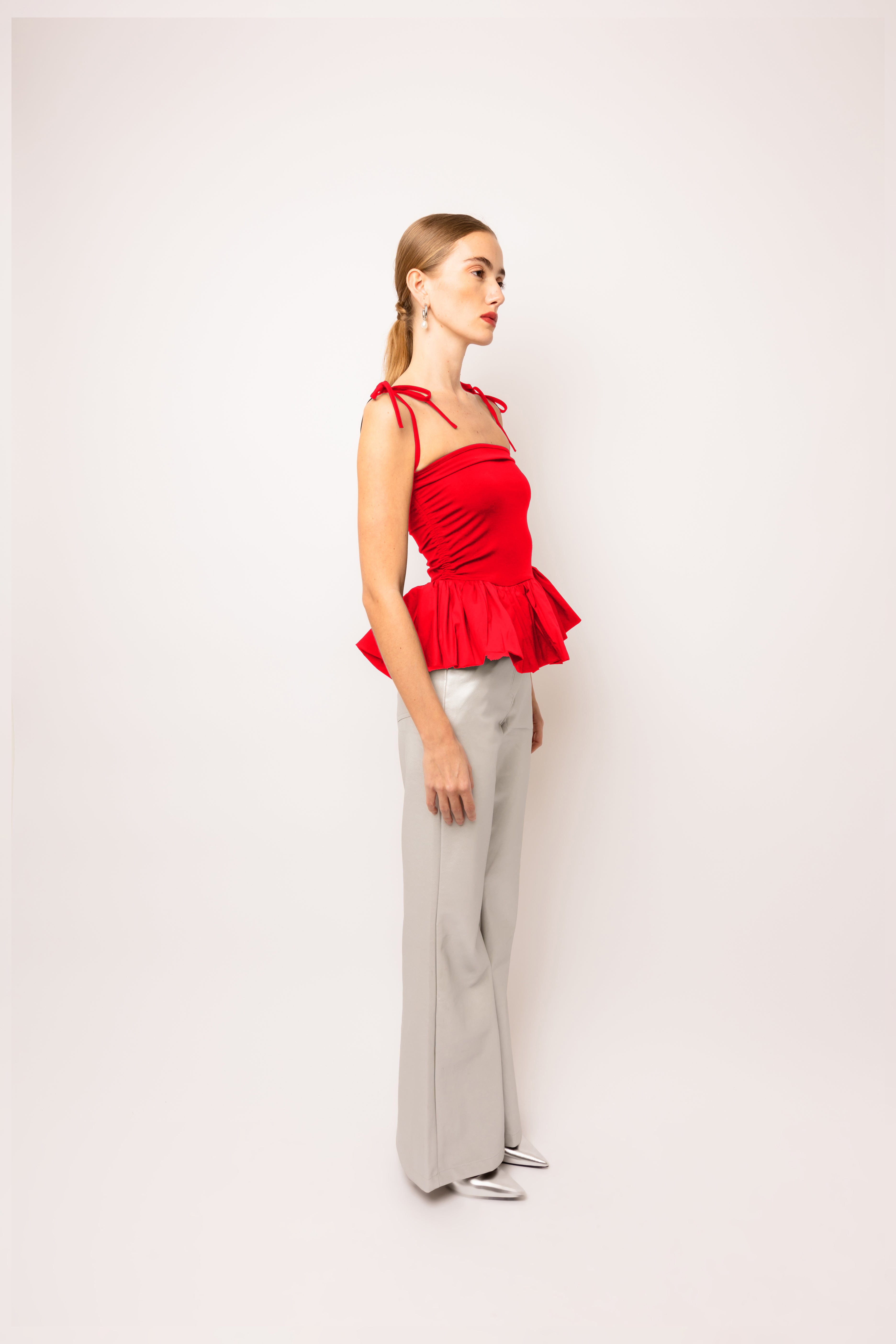 Alexa Pure Cotton Cherry Red Puffball Top