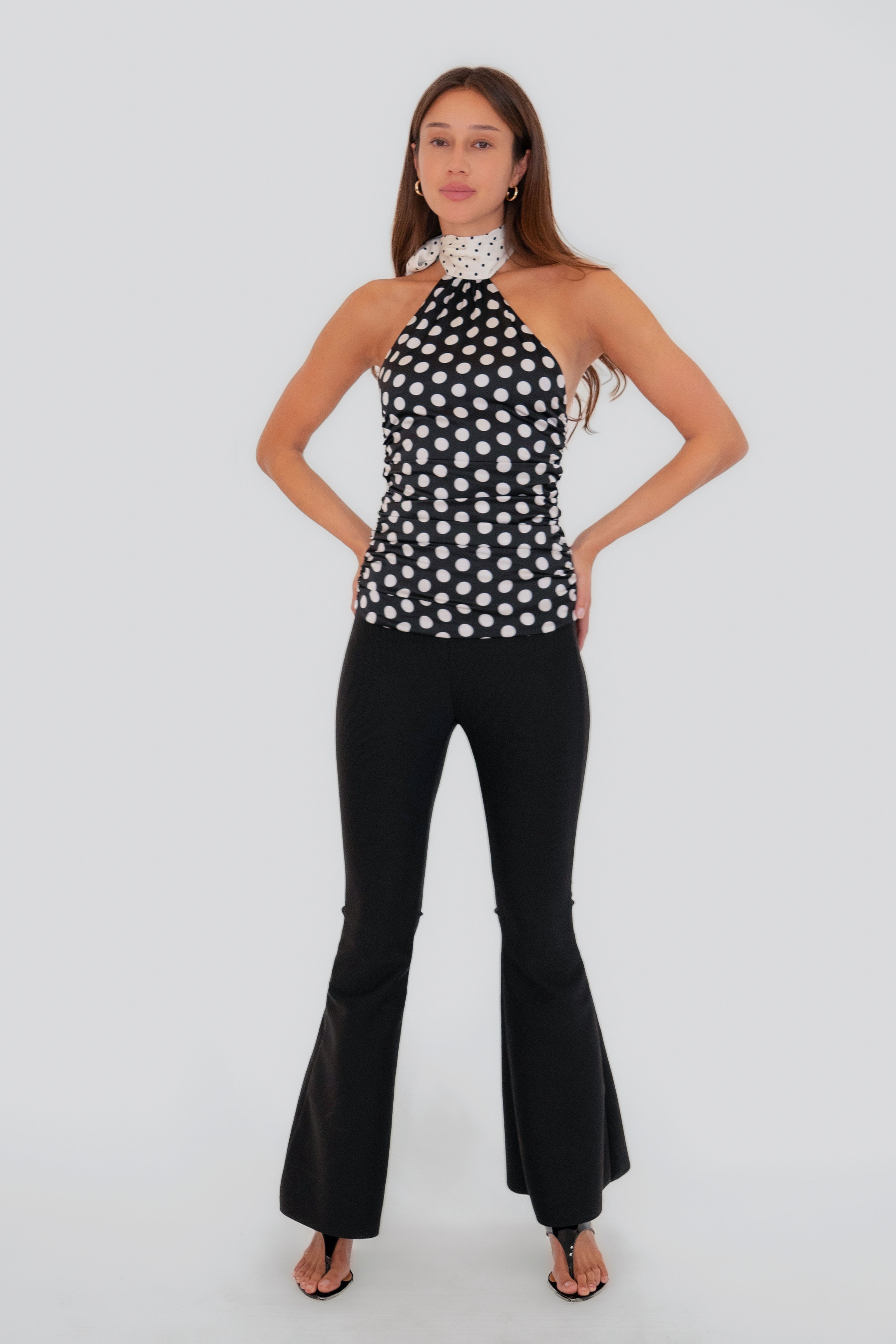Sophie Contrast Mono Polka Dot Scarf Neck Top