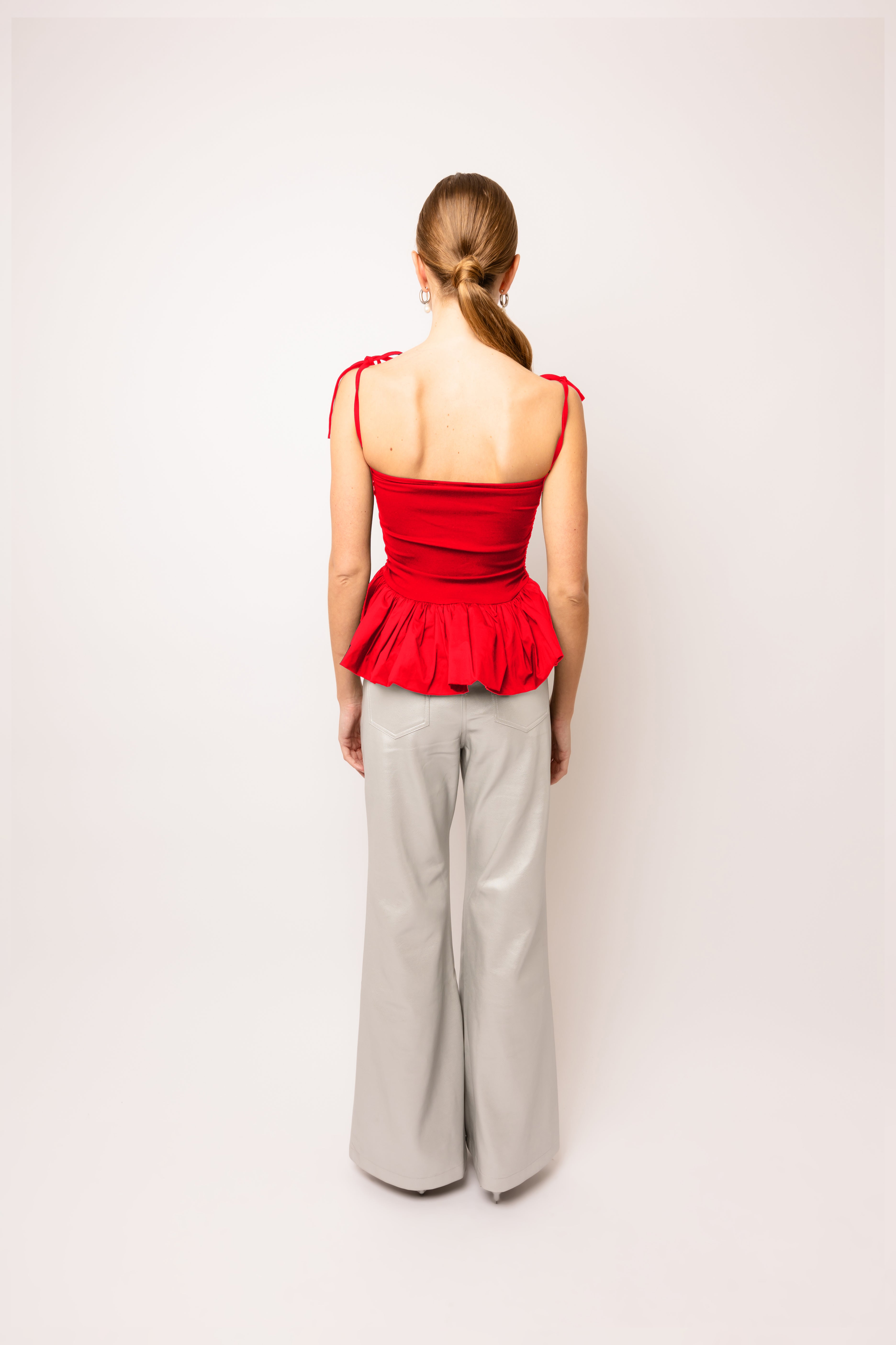 Alexa Pure Cotton Cherry Red Puffball Top