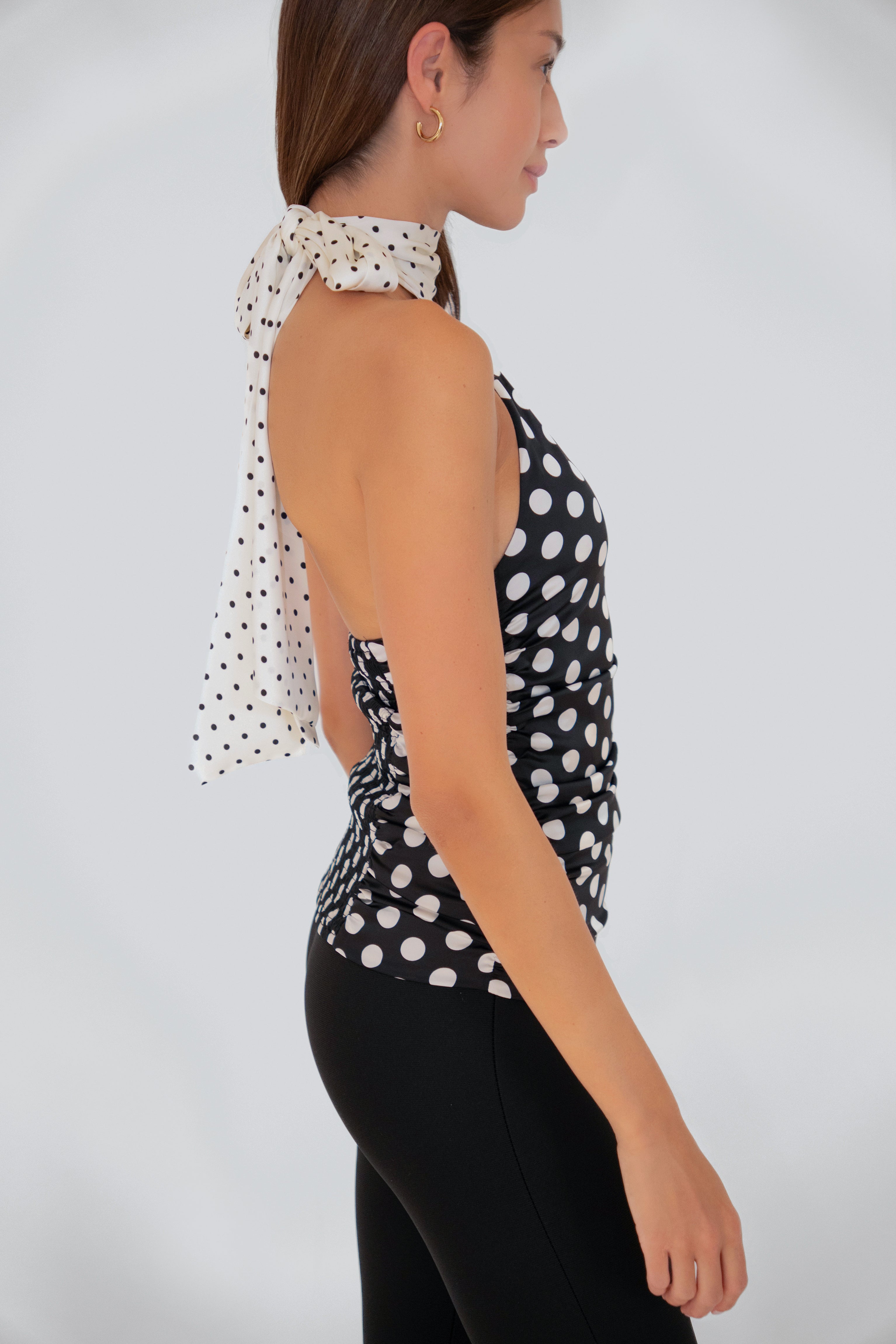 Sophie Contrast Mono Polka Dot Scarf Neck Top