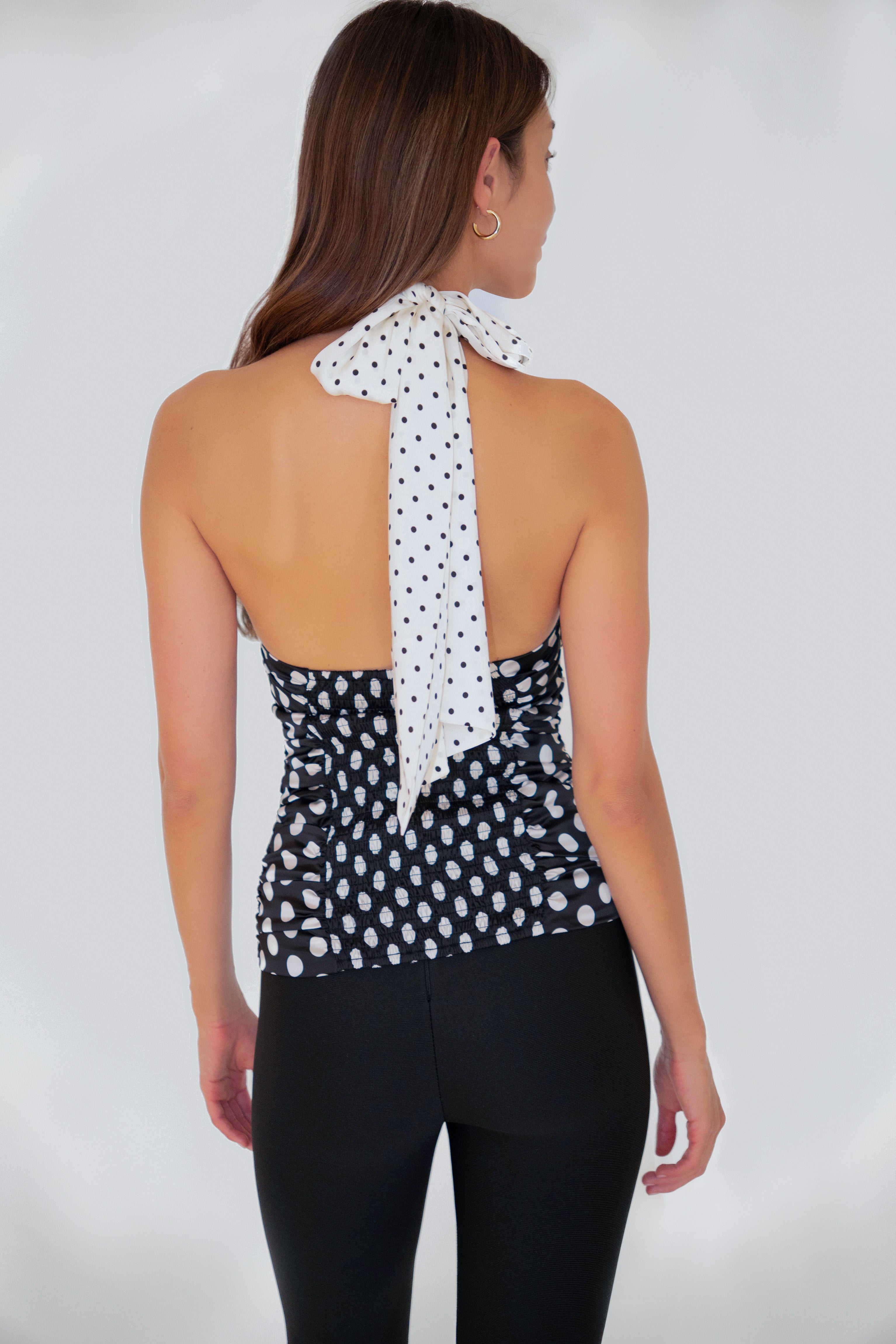 Sophie Contrast Mono Polka Dot Scarf Neck Top