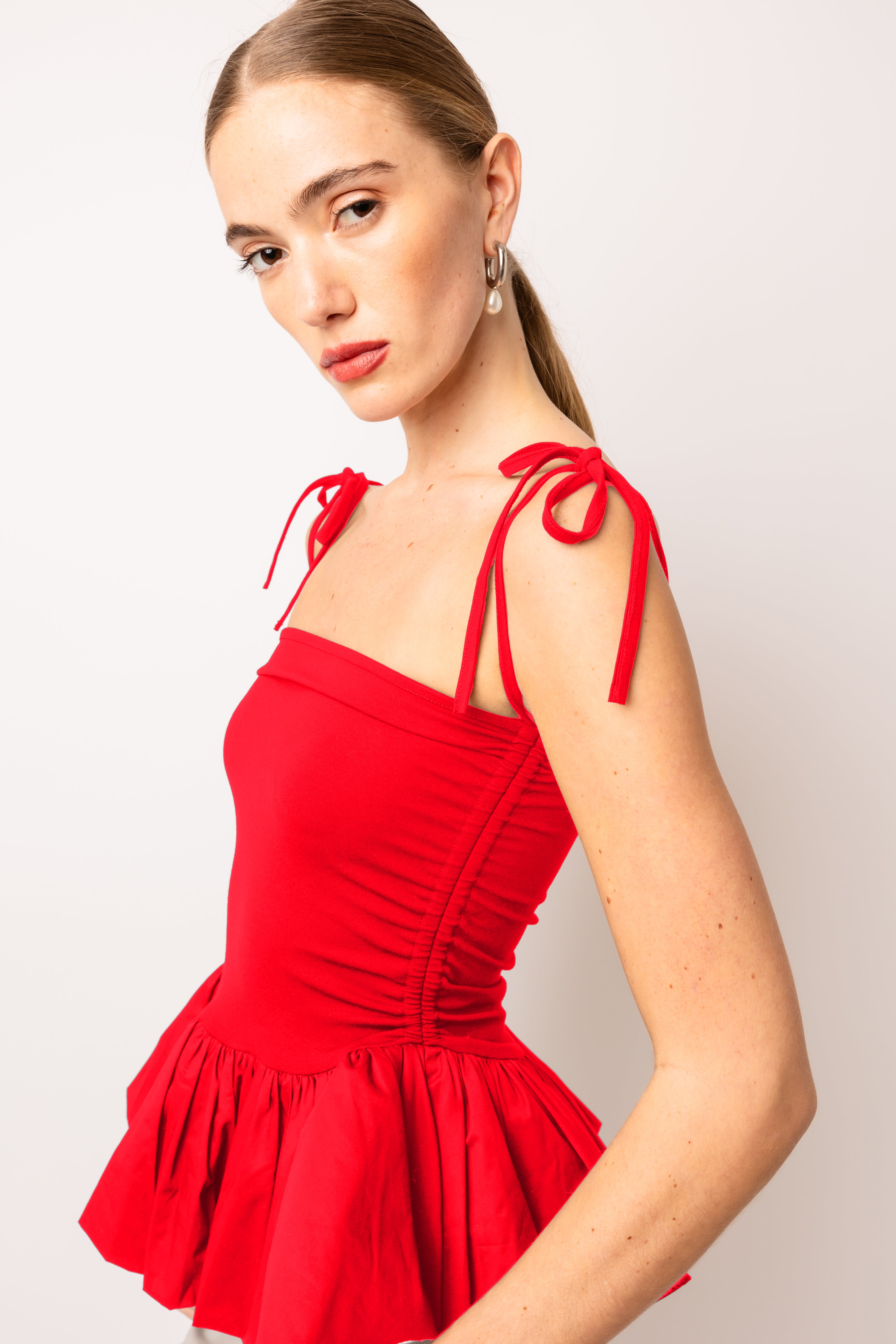 Alexa Pure Cotton Cherry Red Puffball Top