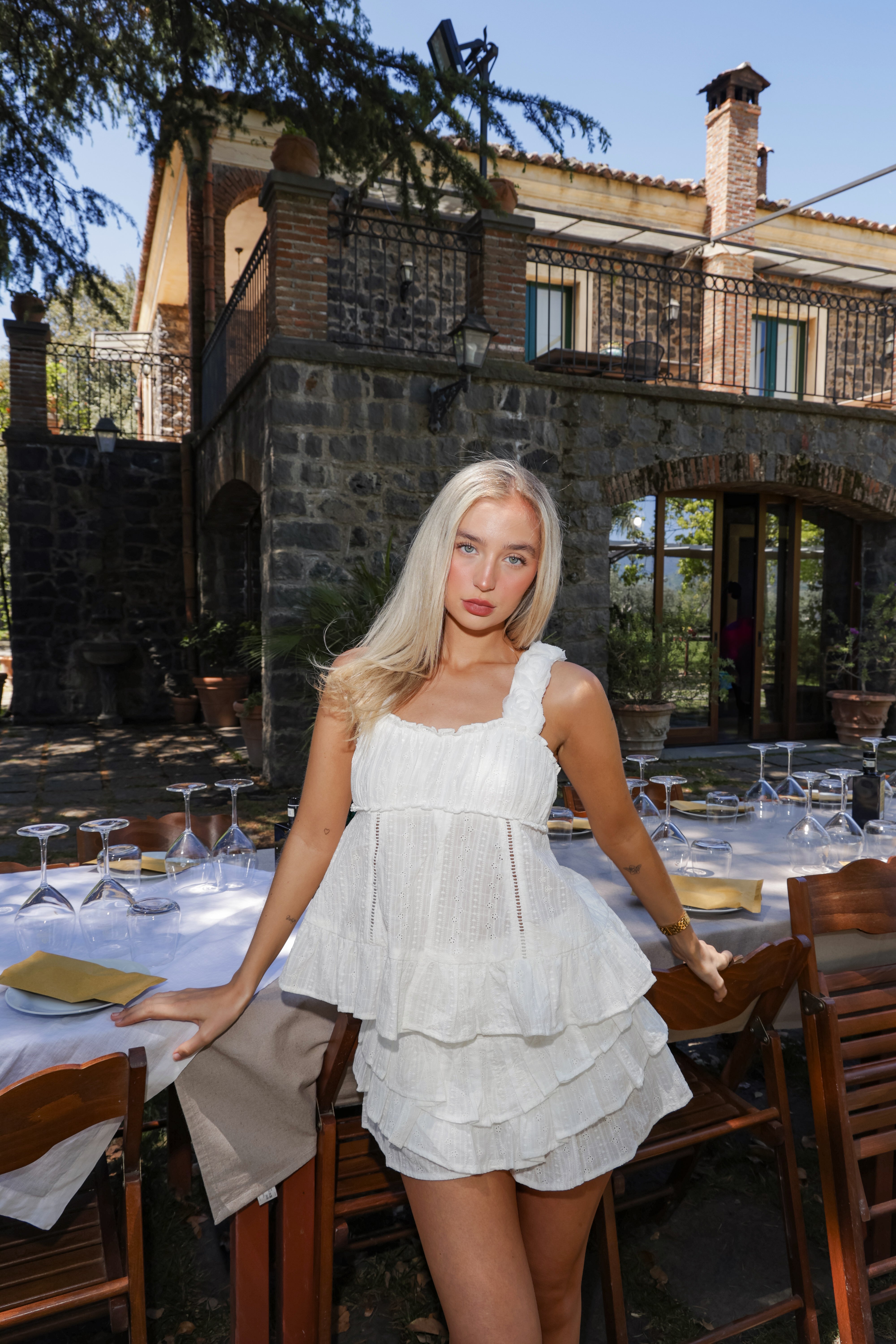 Mia Pure Cotton White Mini Tiered Frill Skort