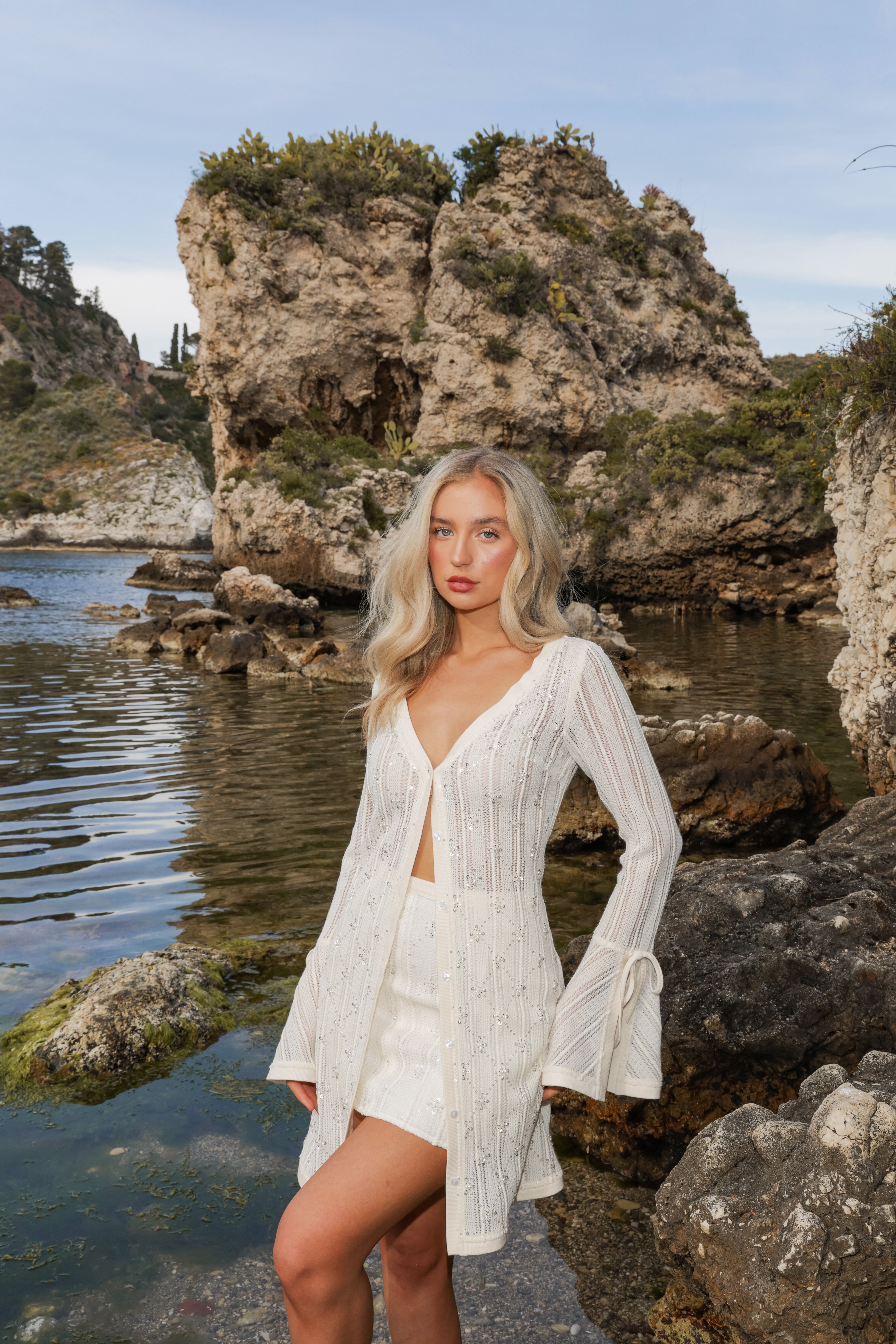 Lucia Cream Crochet Embellished Dress