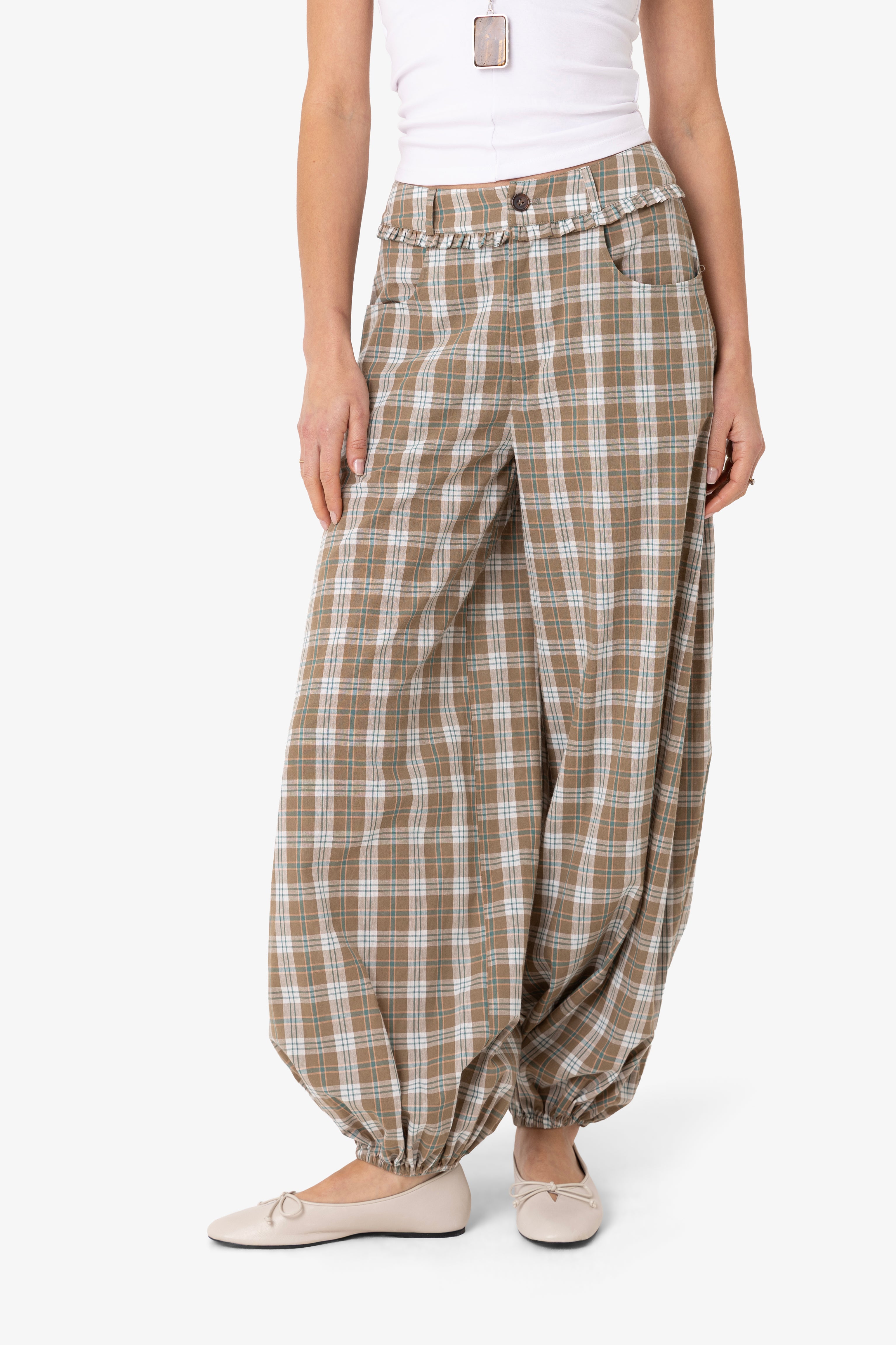Esme Green Check Cotton Balloon Trousers