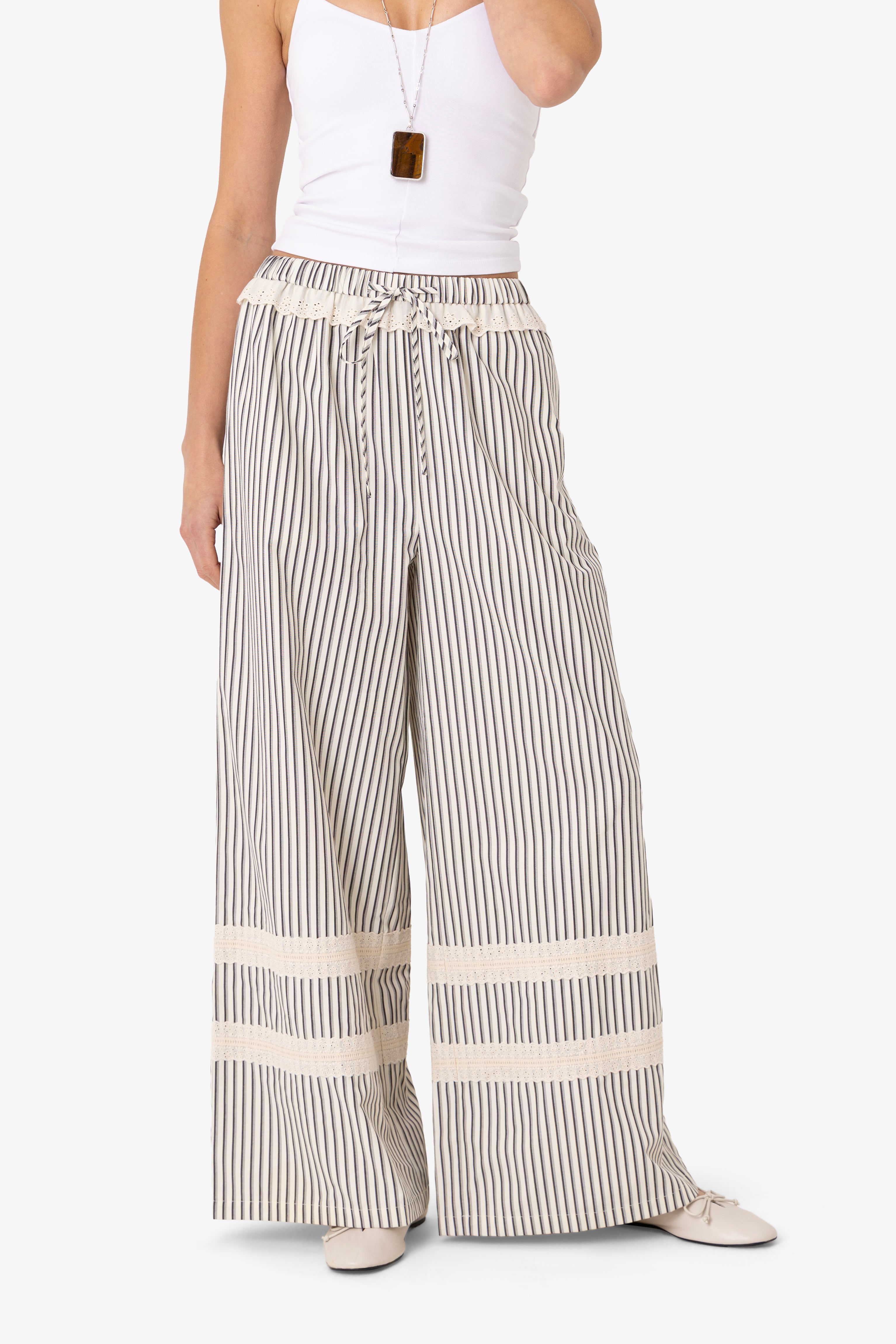 Sloane Stripe Cotton Wide Leg Trousers