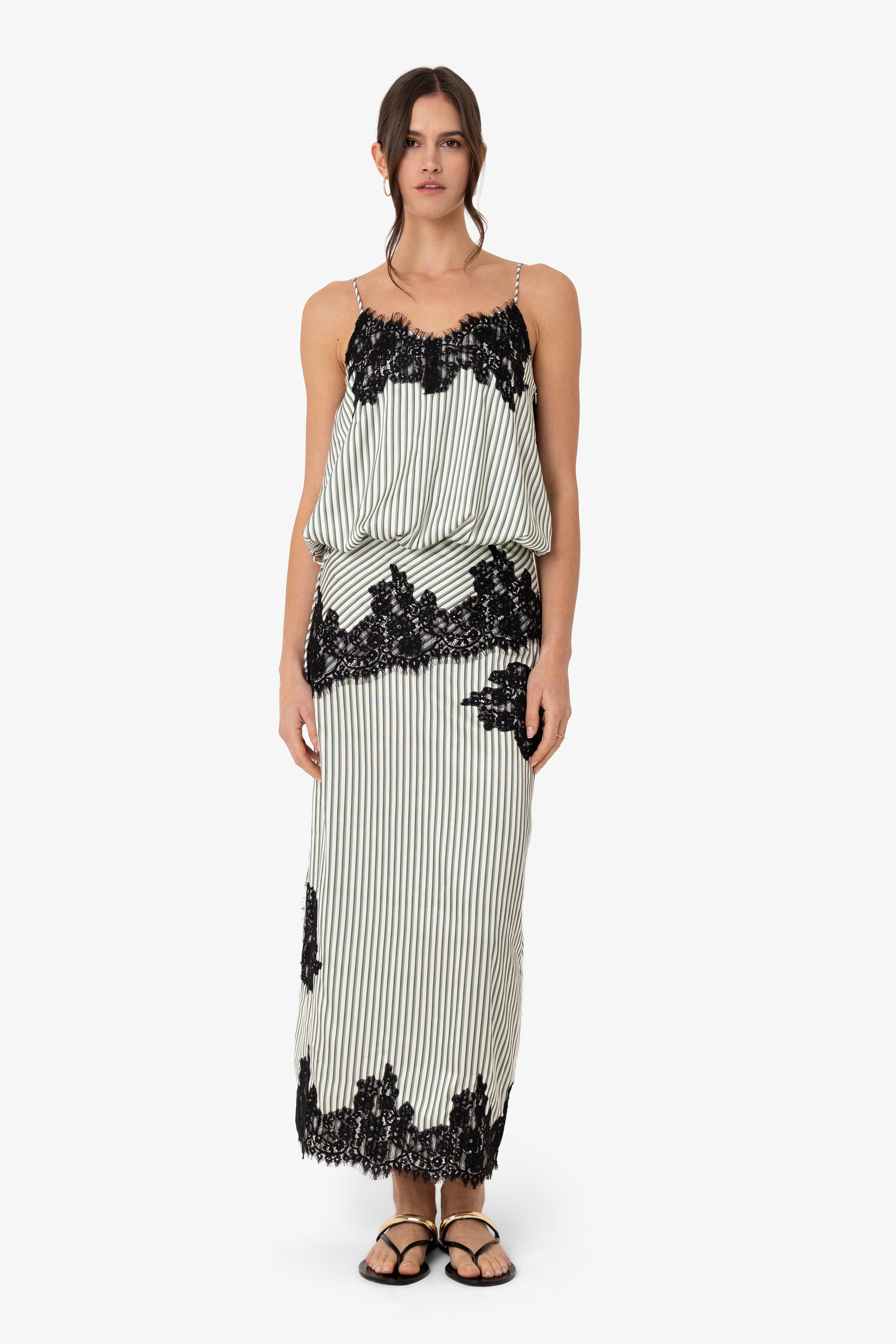 Sienna Green Stripe Satin Lace Top