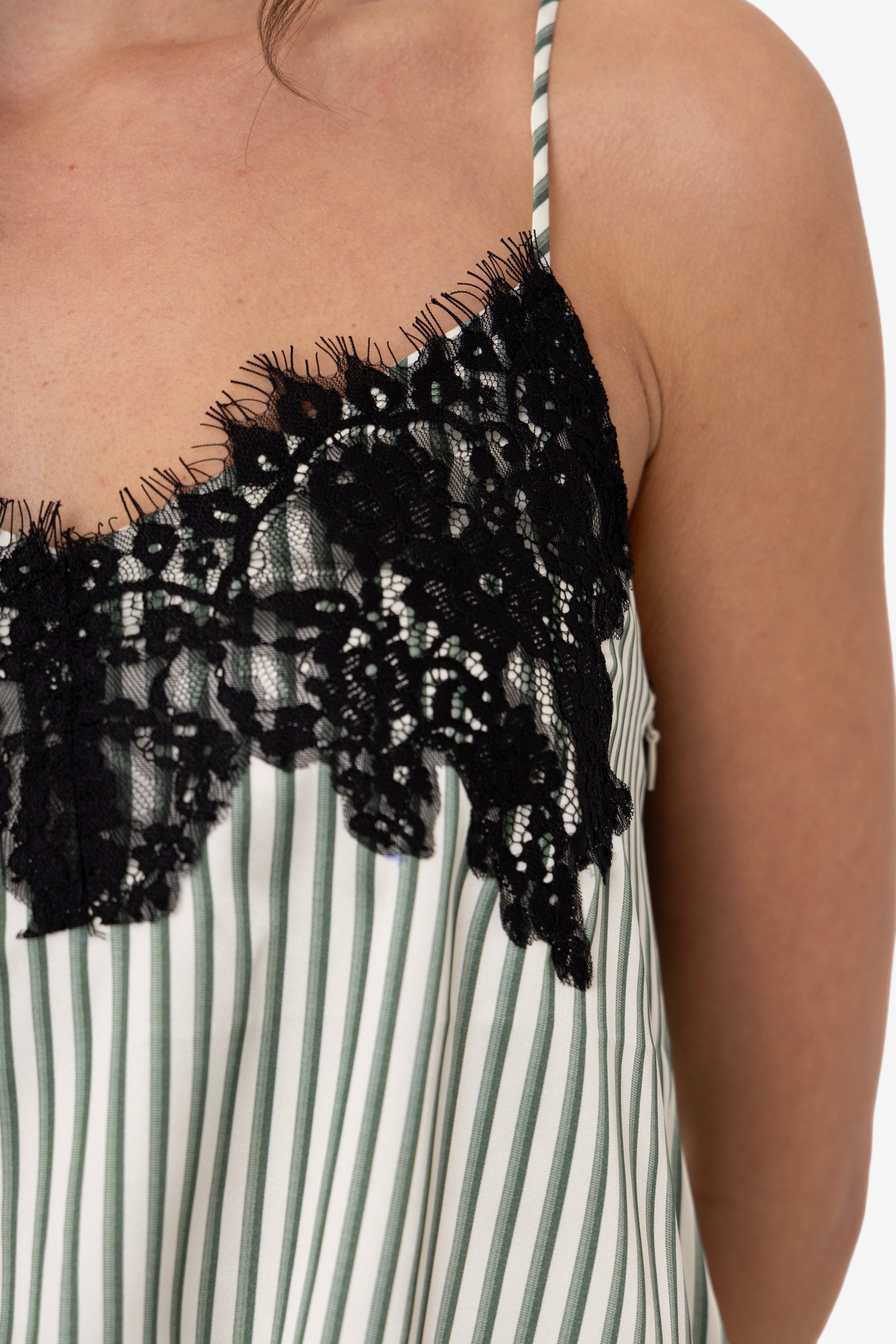 Sienna Green Stripe Satin Lace Top