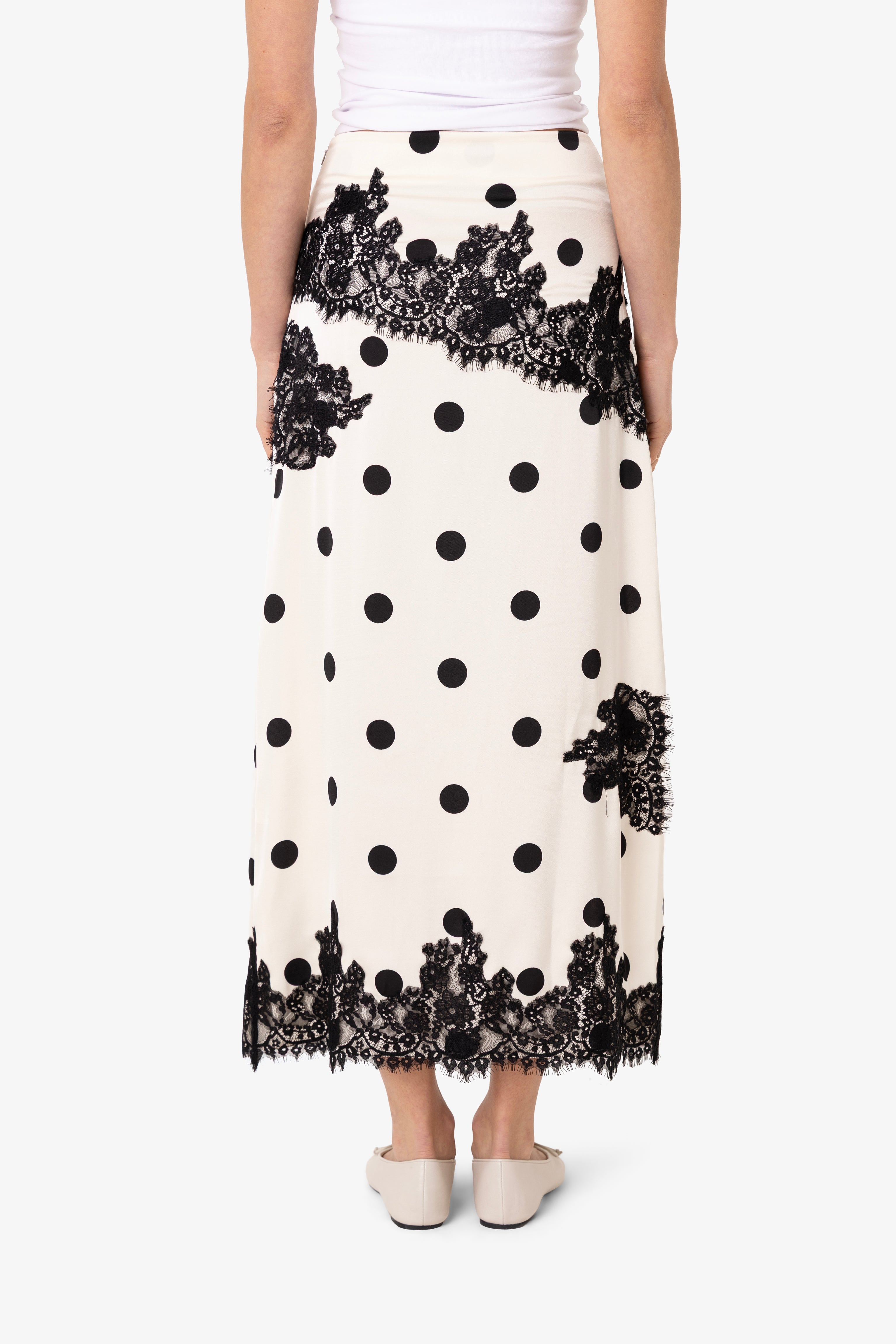 Verona Polka Dot Satin Midi Skirt | AMYLYNN