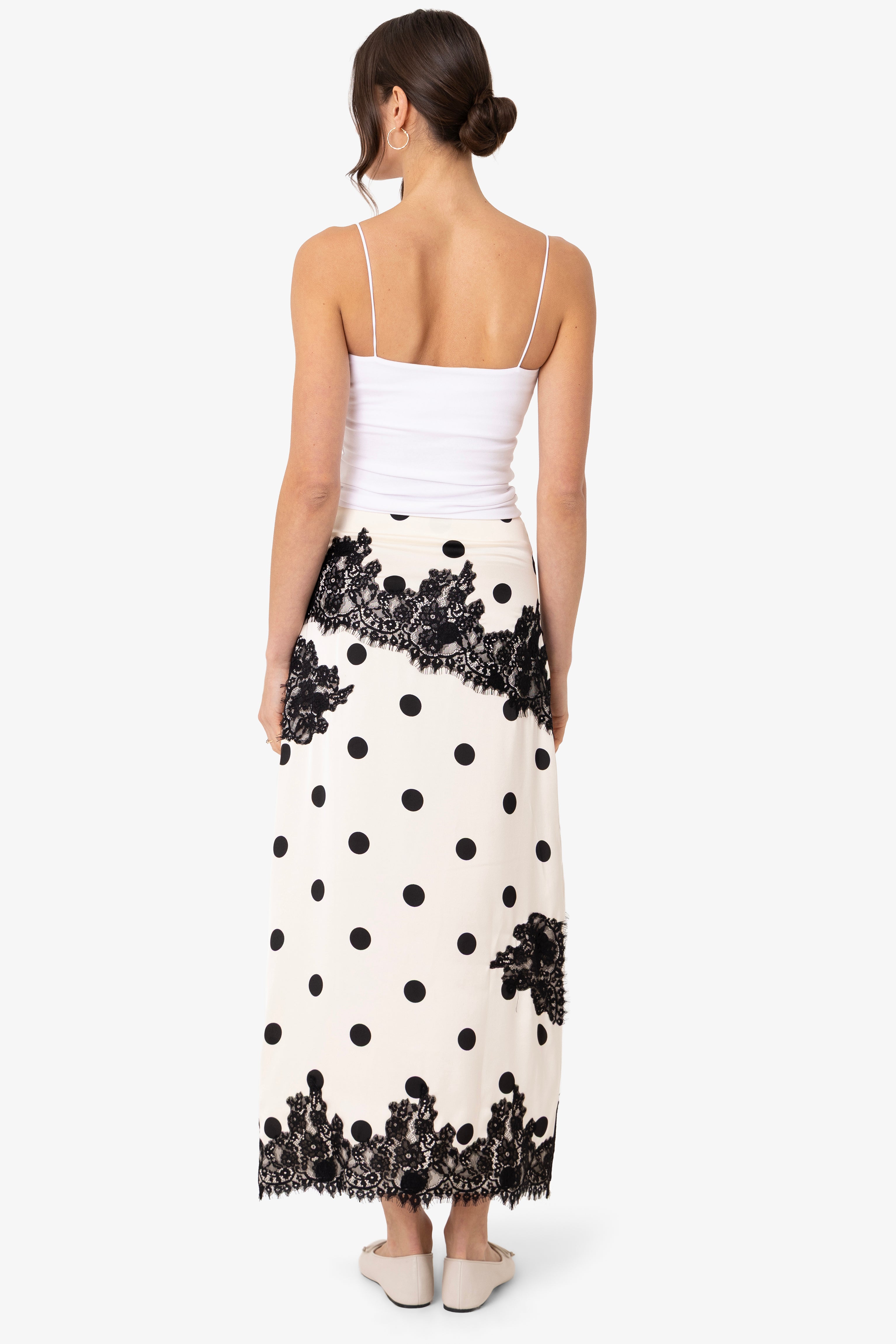 Verona Polka Dot Satin Midi Skirt | AMYLYNN