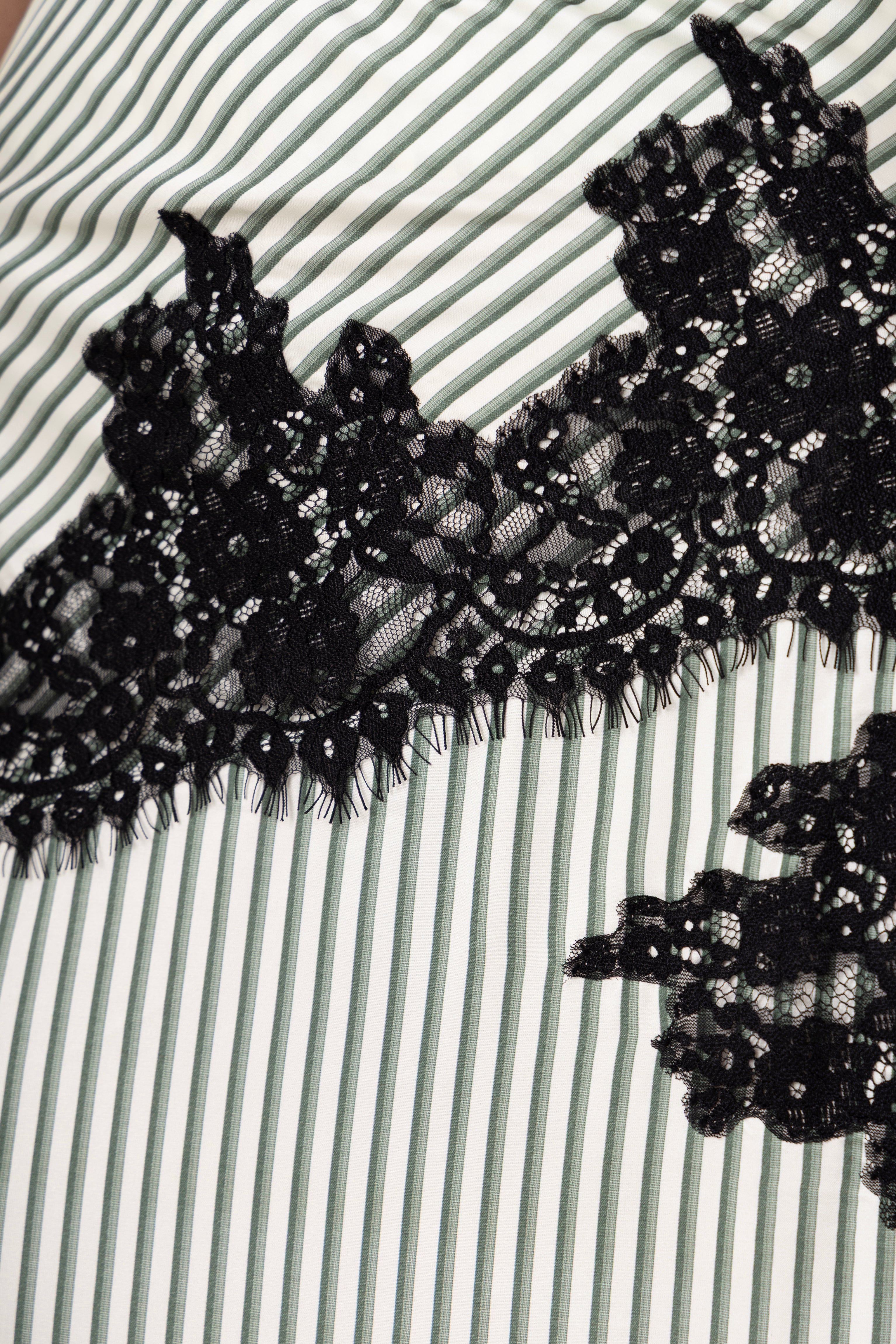 Verona Green Stripe Satin Lace Midi Skirt