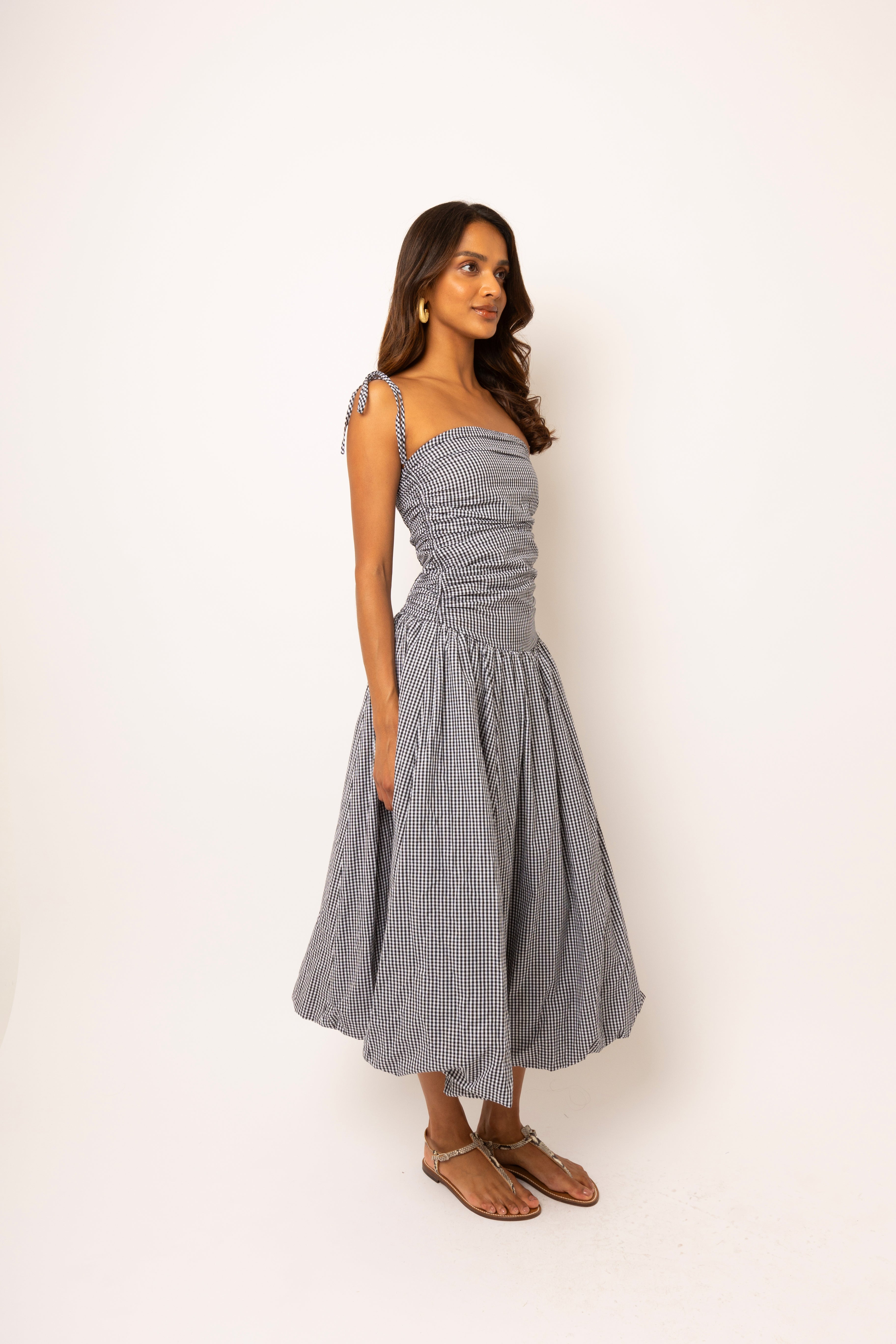 Alexa Pure Cotton Mono Gingham Puffball Dress