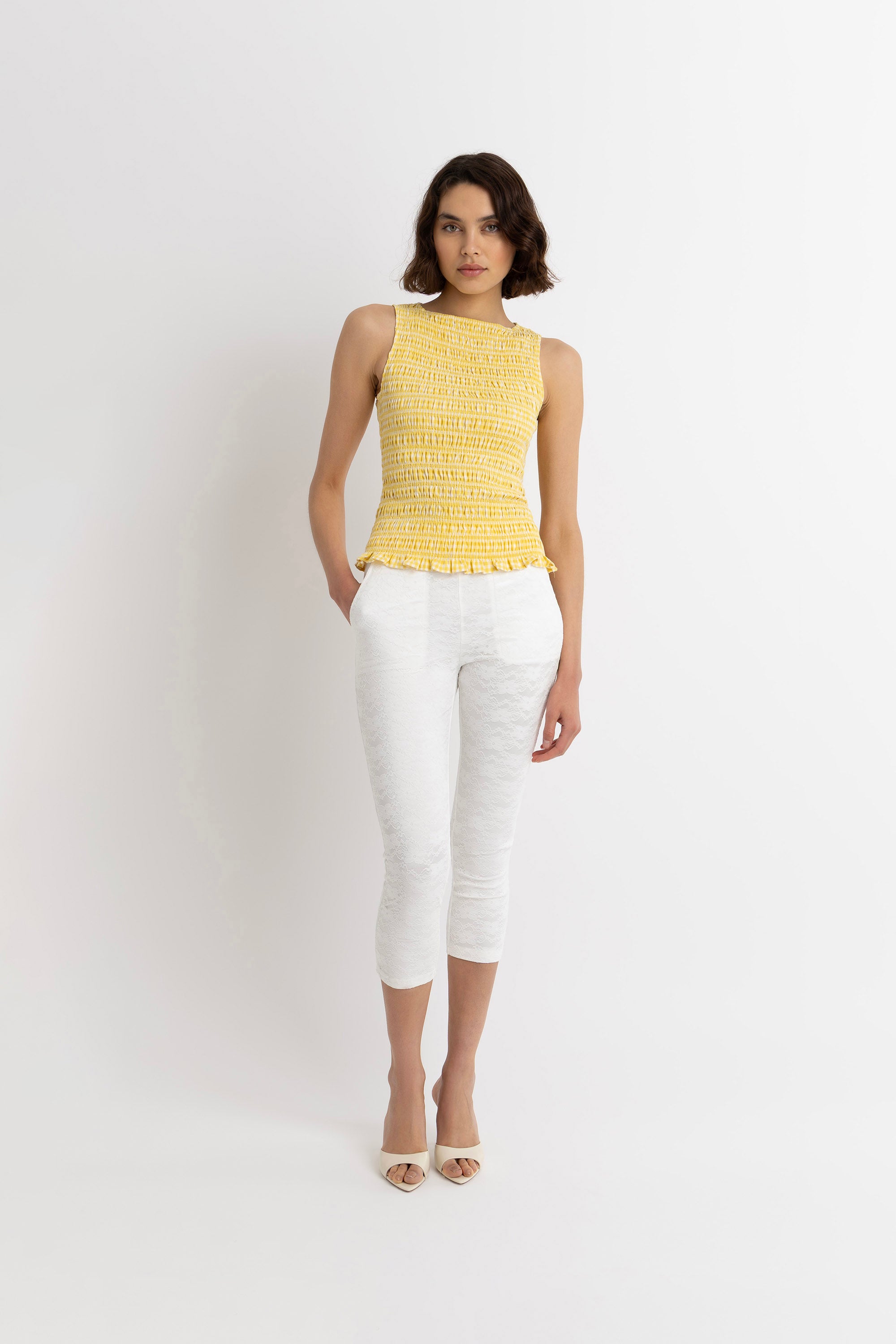 Sonya Pure Cotton Lemon Yellow Gingham Top