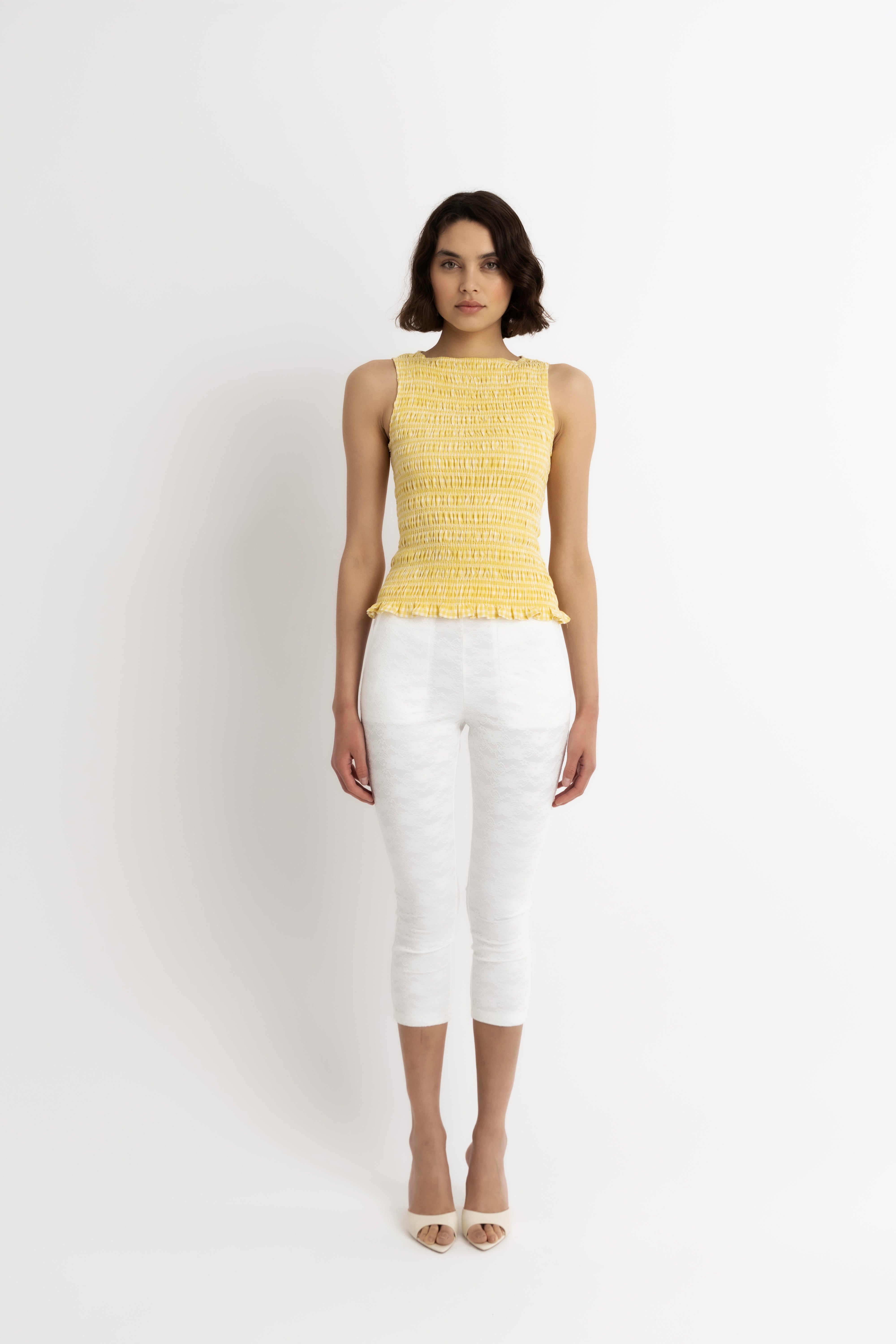 Sonya Pure Cotton Lemon Yellow Gingham Top
