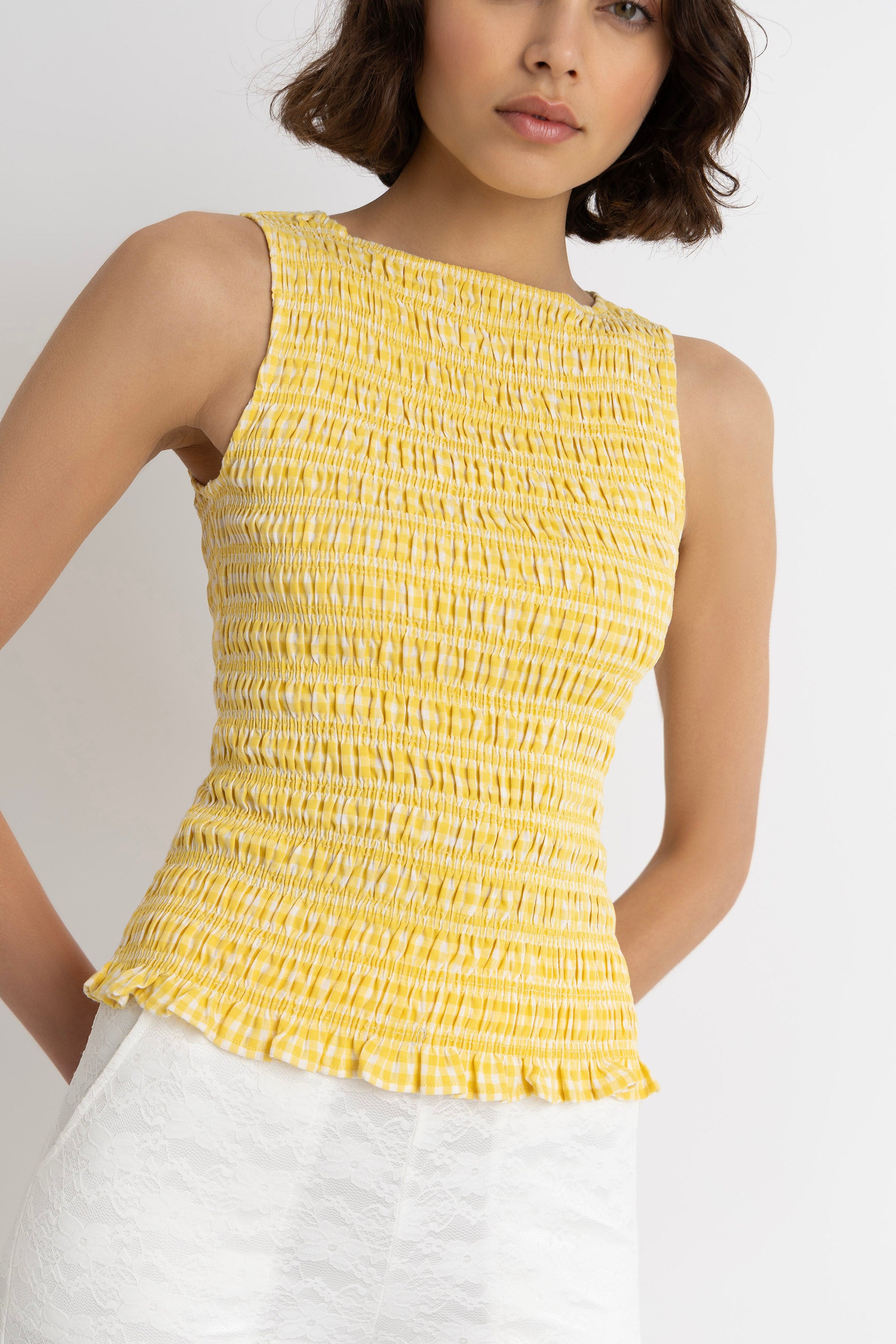 Sonya Pure Cotton Lemon Yellow Gingham Top
