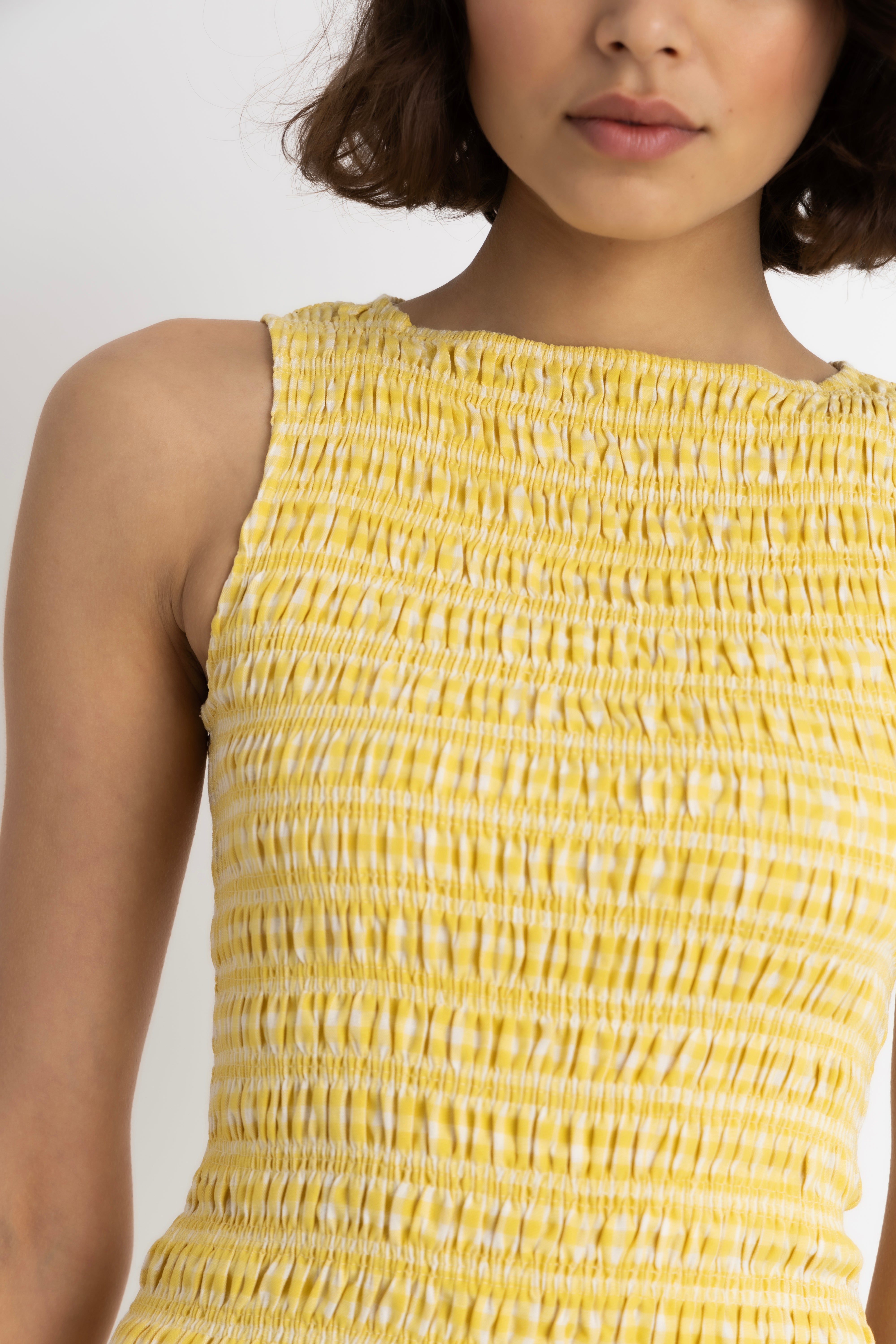Sonya Pure Cotton Lemon Yellow Gingham Top
