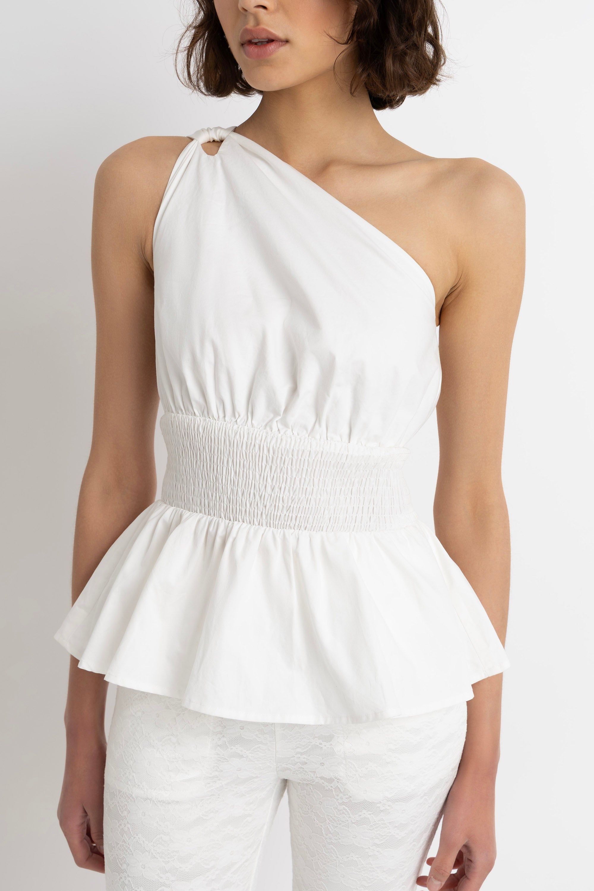 Allegra Pure Cotton Asymmetrical Peplum Top