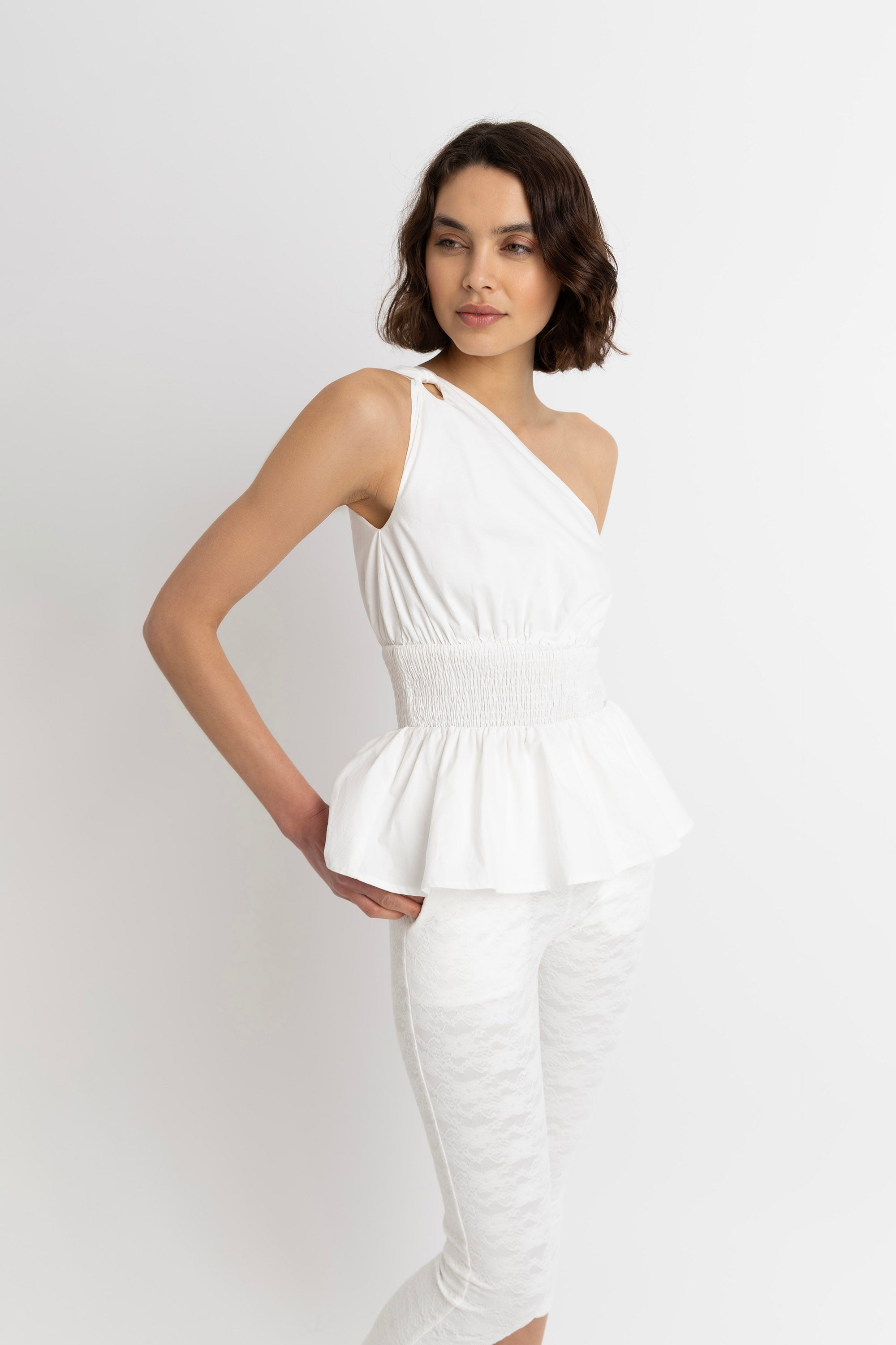 Allegra Pure Cotton Asymmetrical Peplum Top