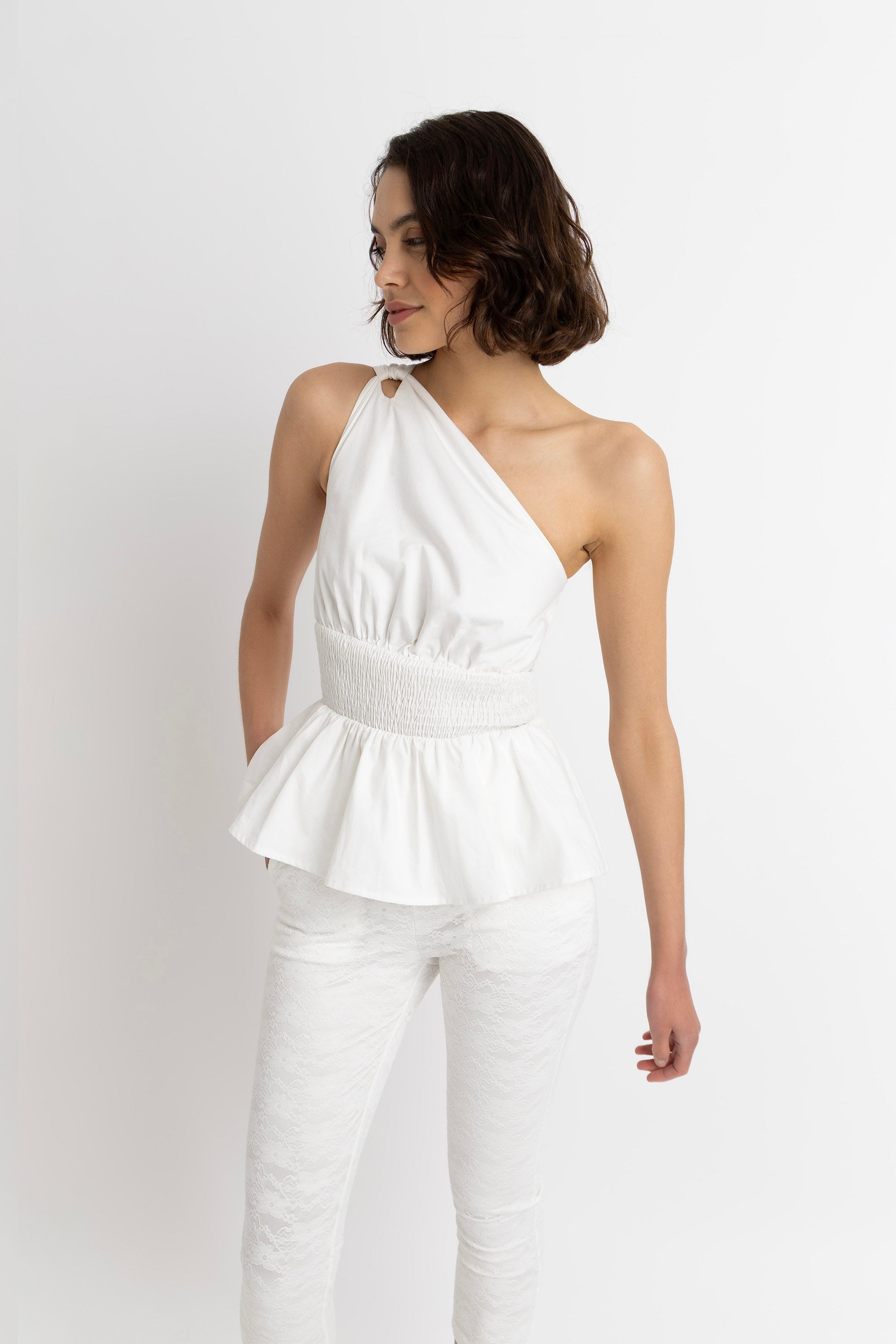 Allegra Pure Cotton Asymmetrical Peplum Top