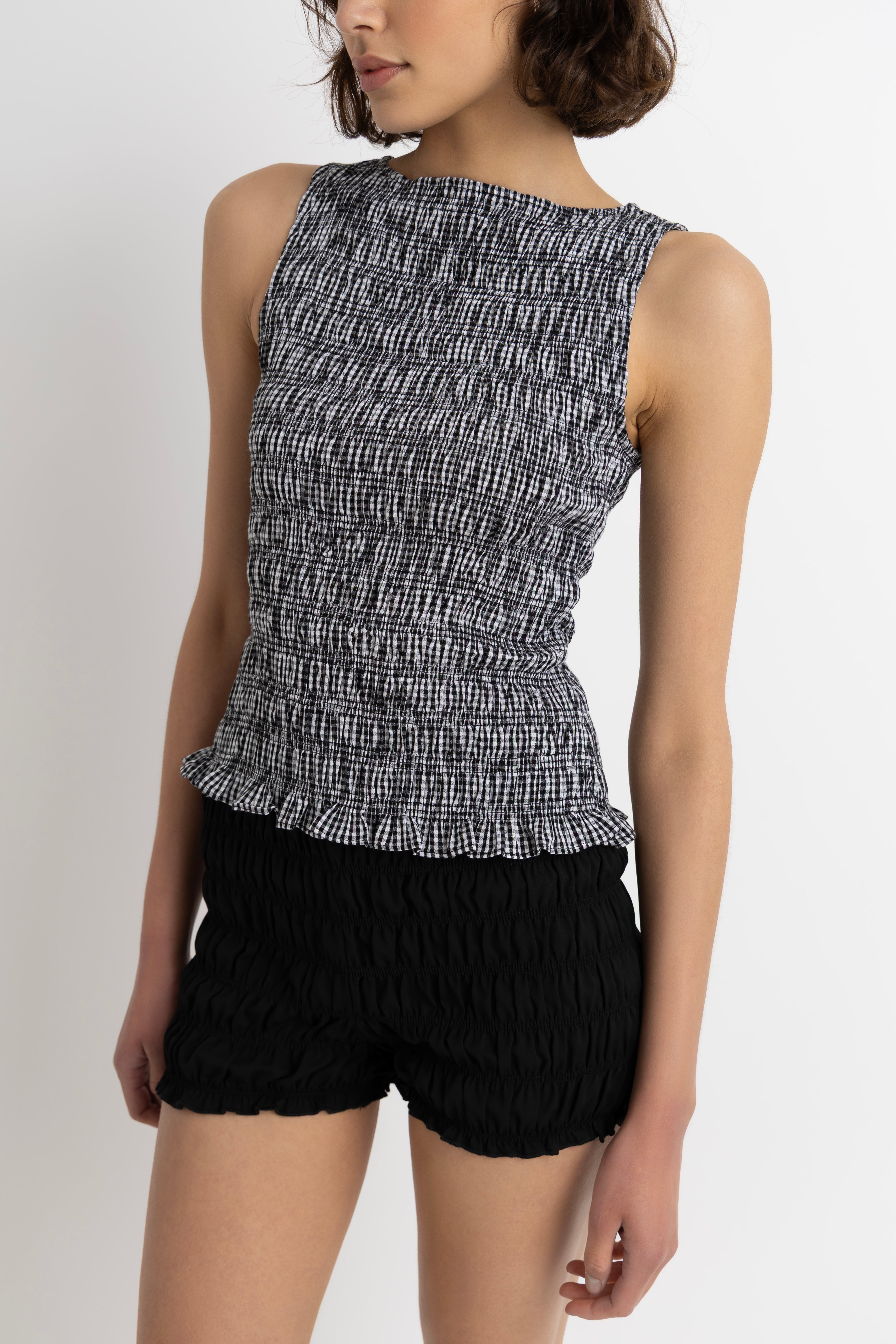 Sonya Pure Cotton Black Gingham Top
