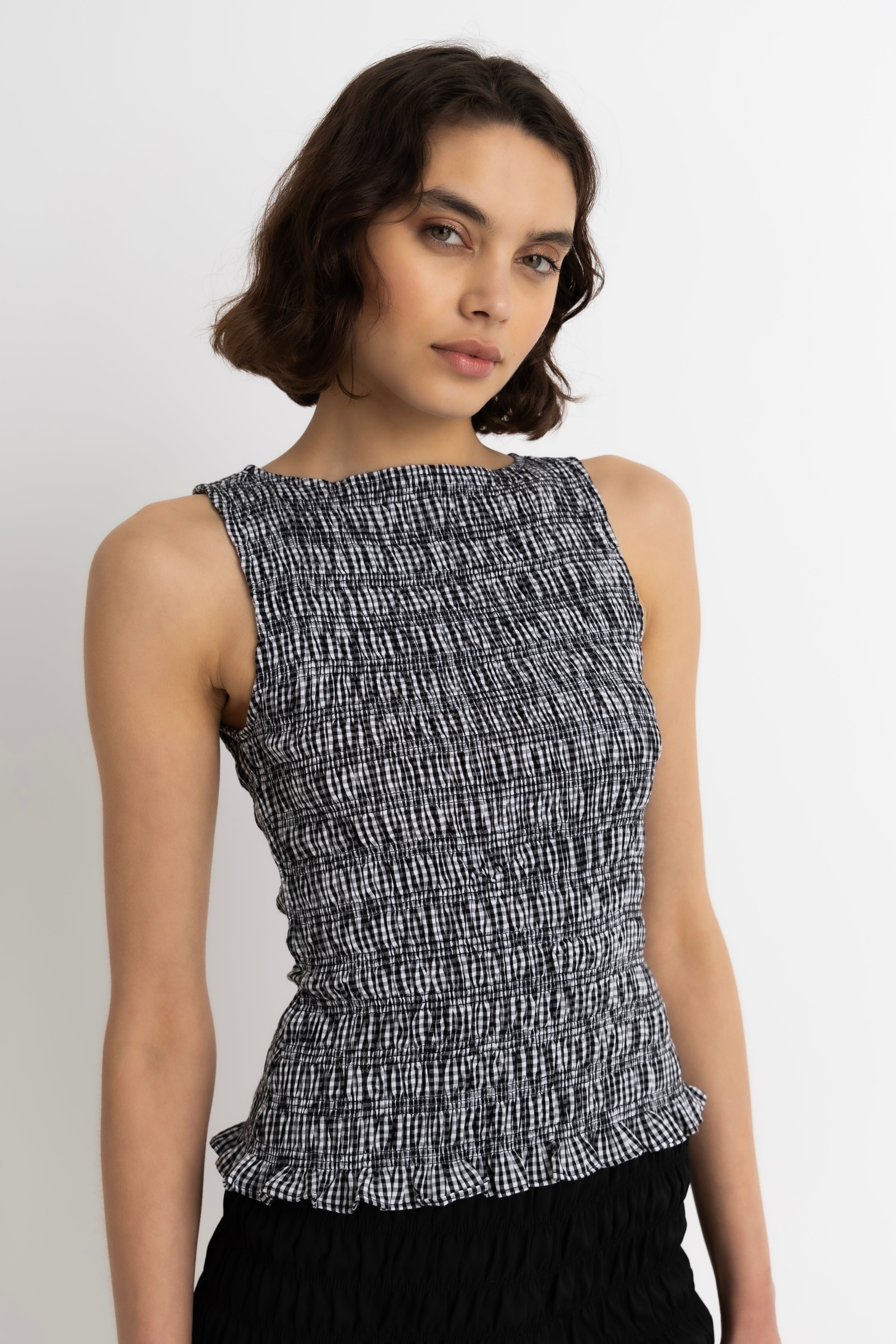Sonya Pure Cotton Black Gingham Top