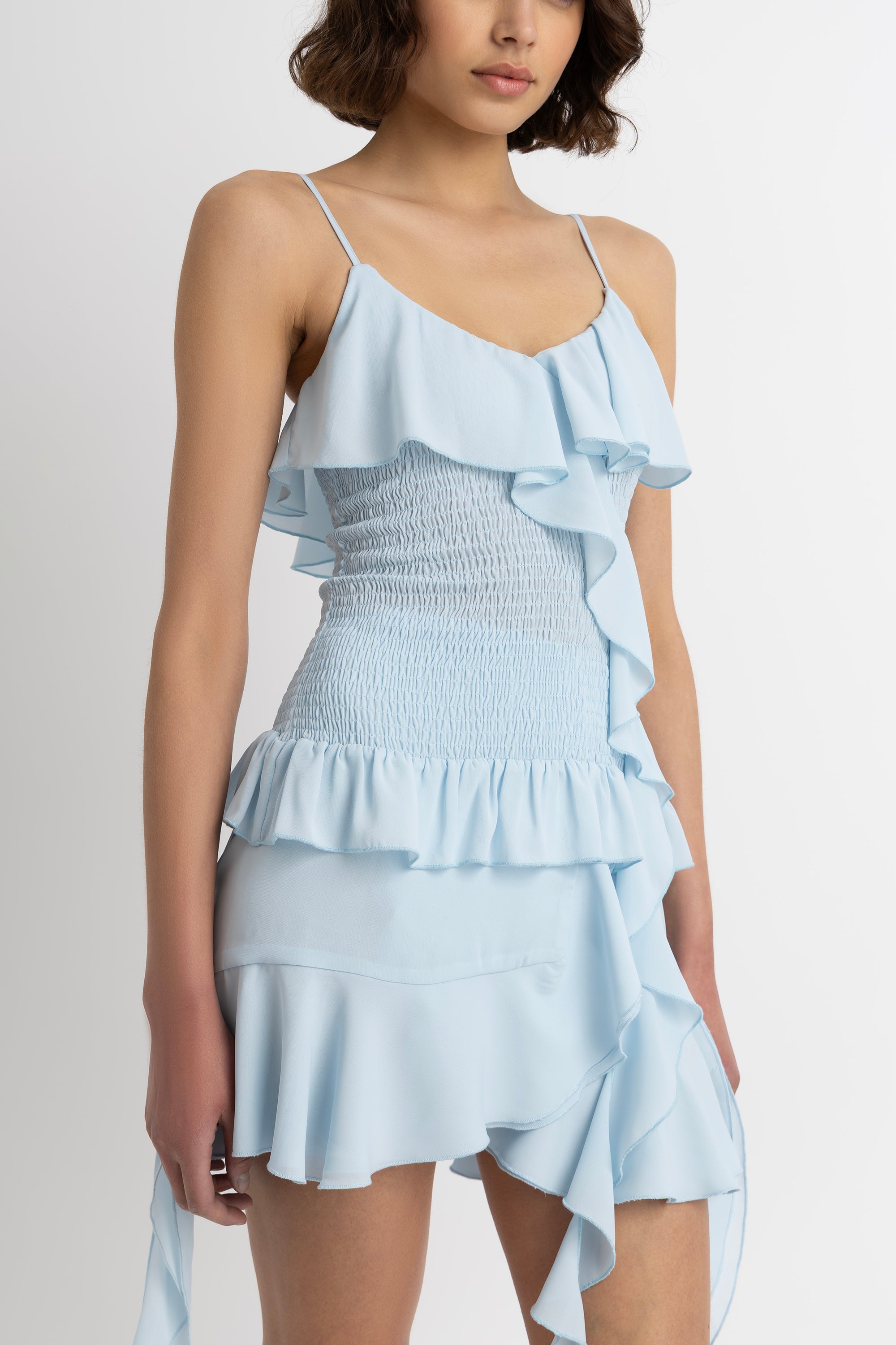 Stefania Blue Draped Ruffles Top