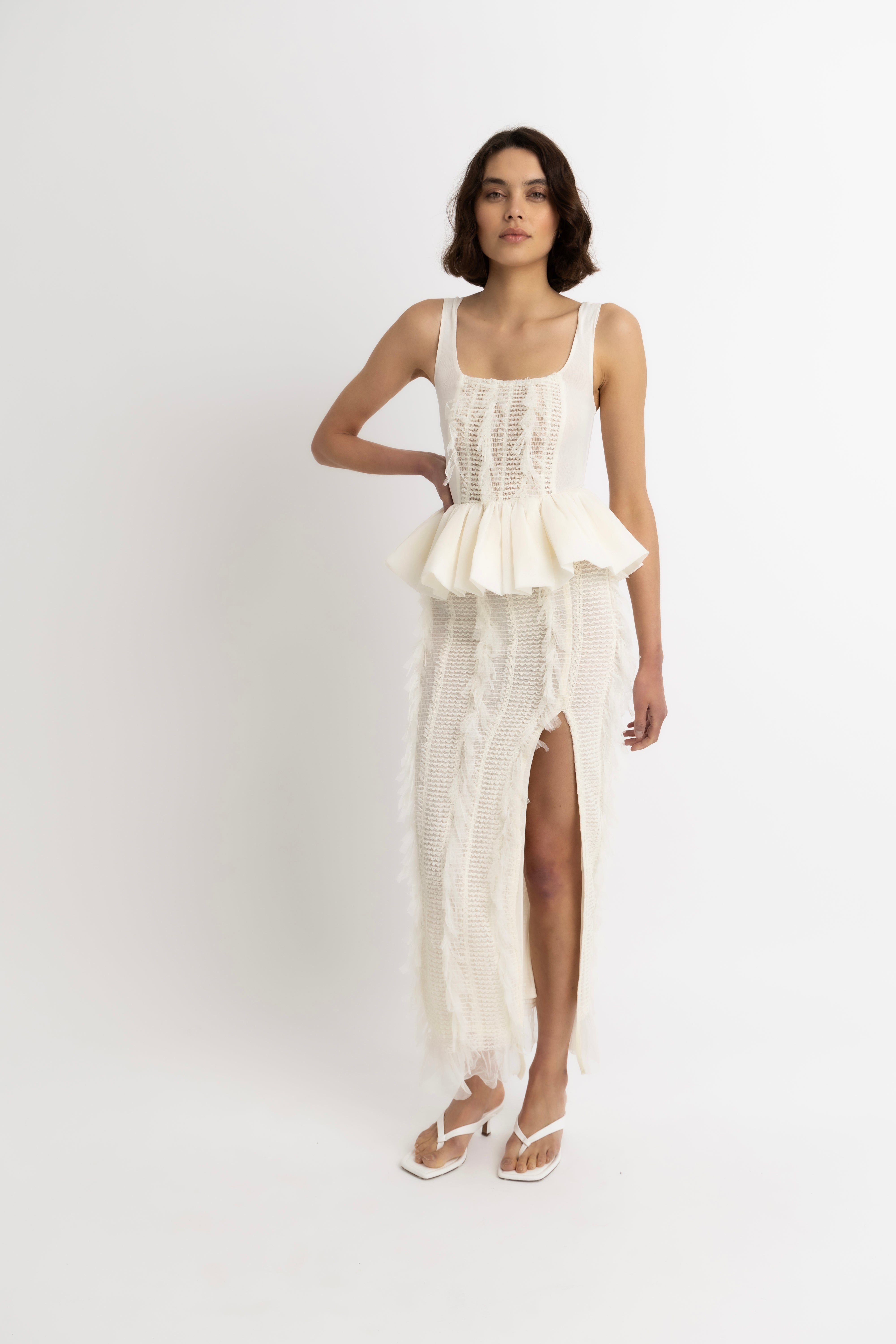 Calla Ivory Maxi Ruffle Skirt
