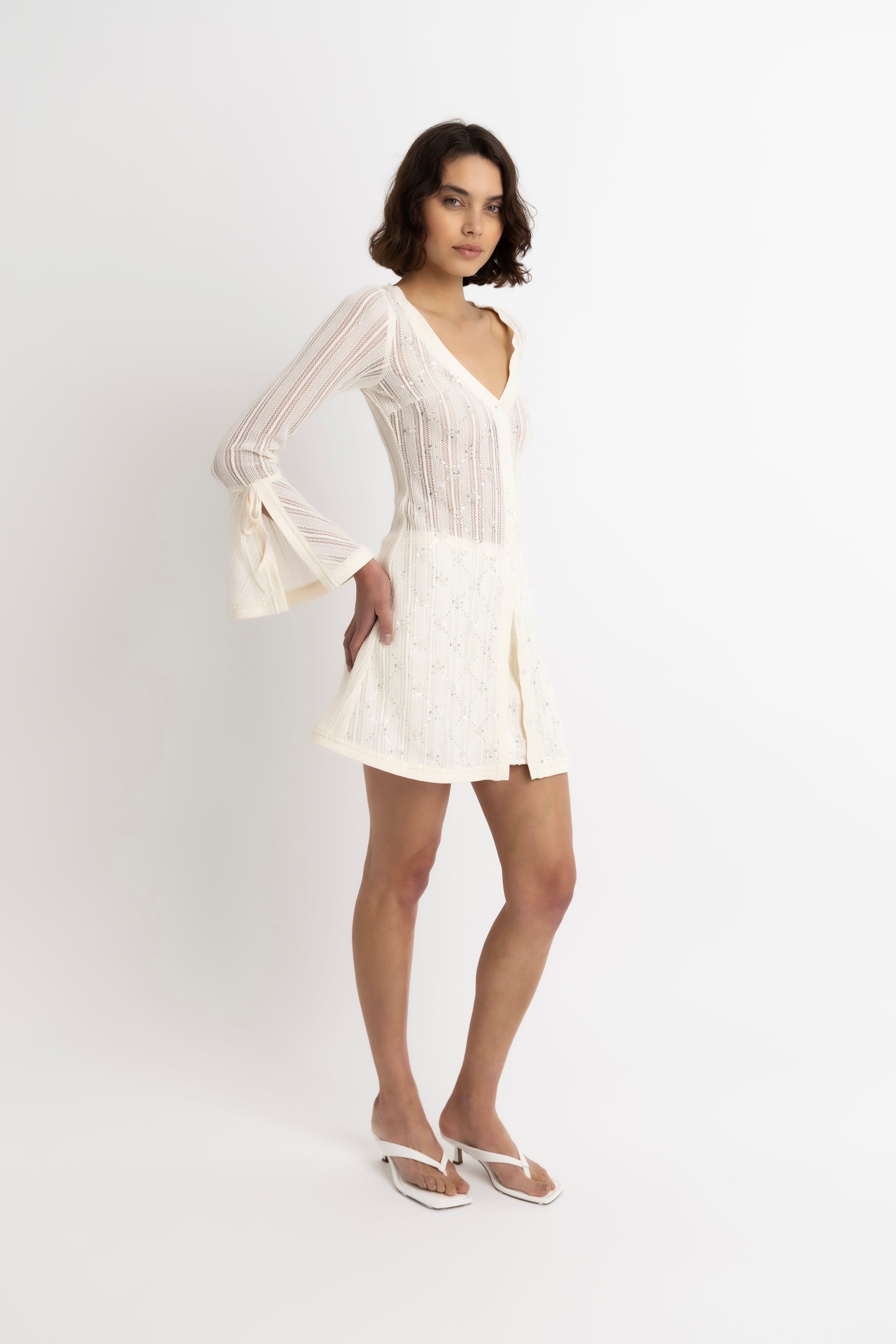 Lucia Cream Crochet Embellished Dress