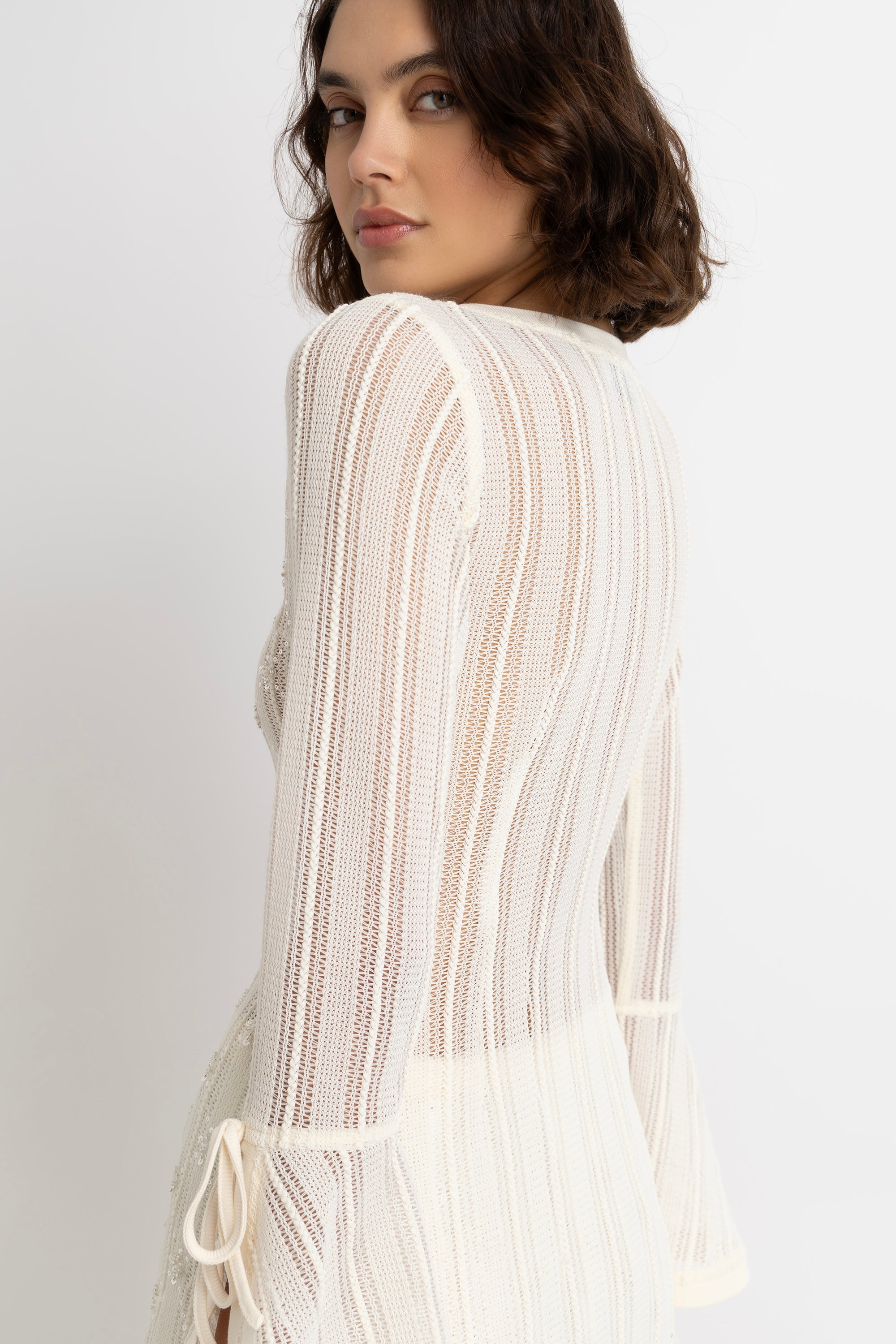 Lucia Cream Crochet Embellished Dress
