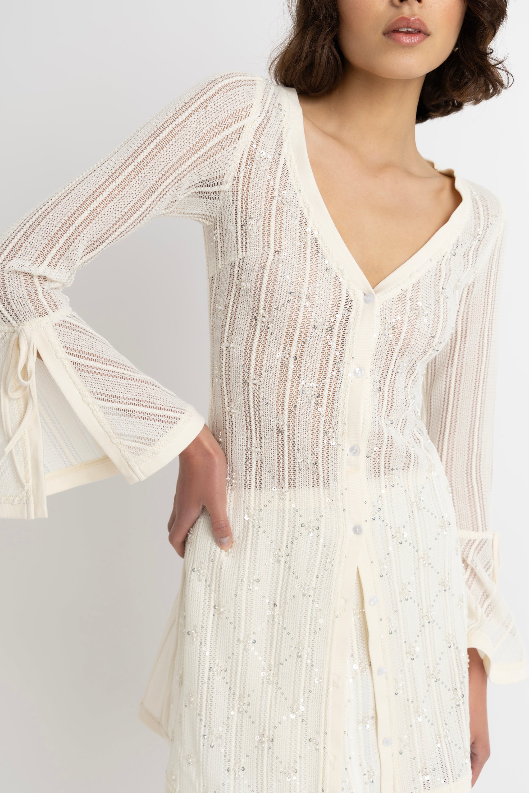 Lucia Cream Crochet Embellished Dress