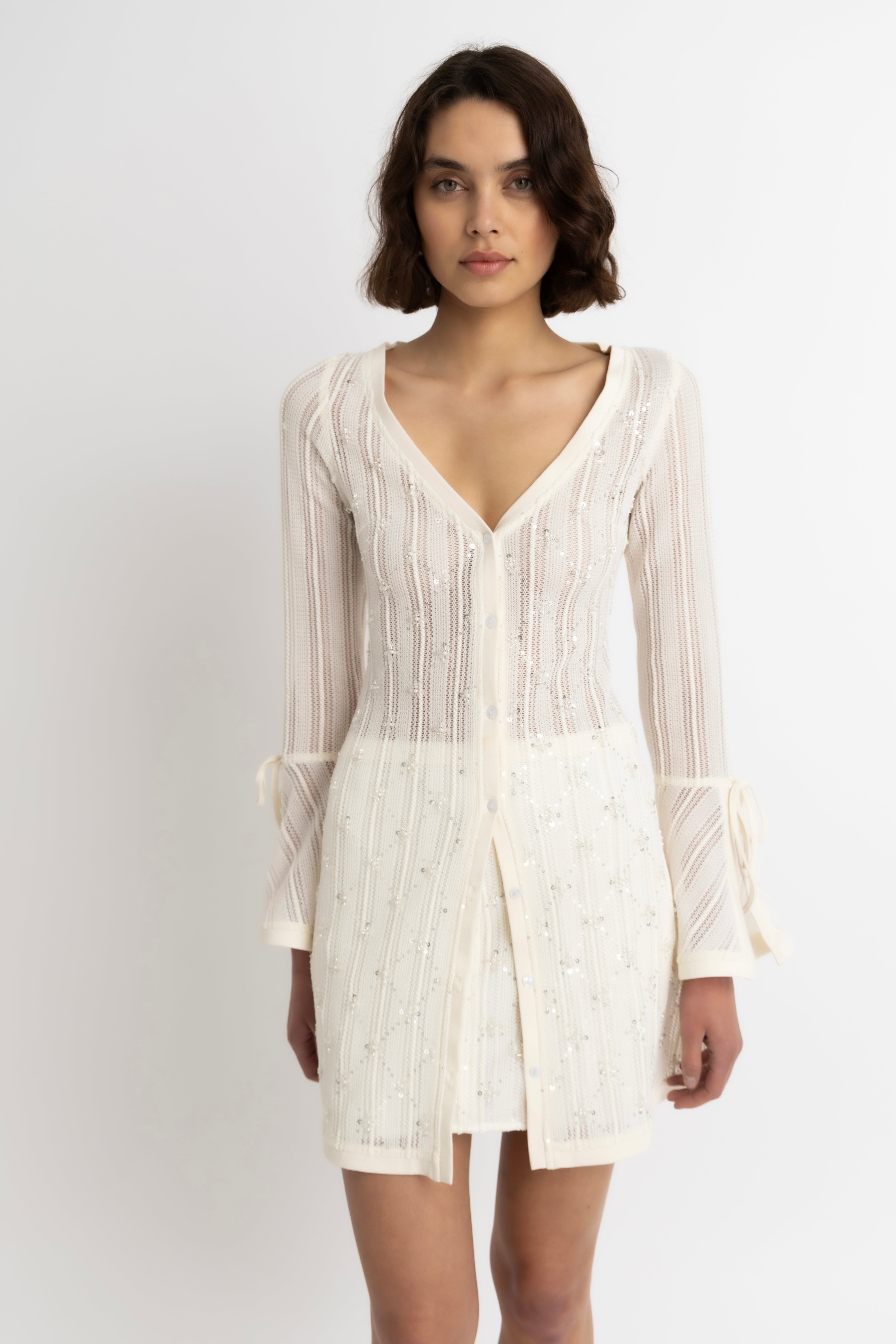 Lucia Cream Crochet Embellished Mini Skirt