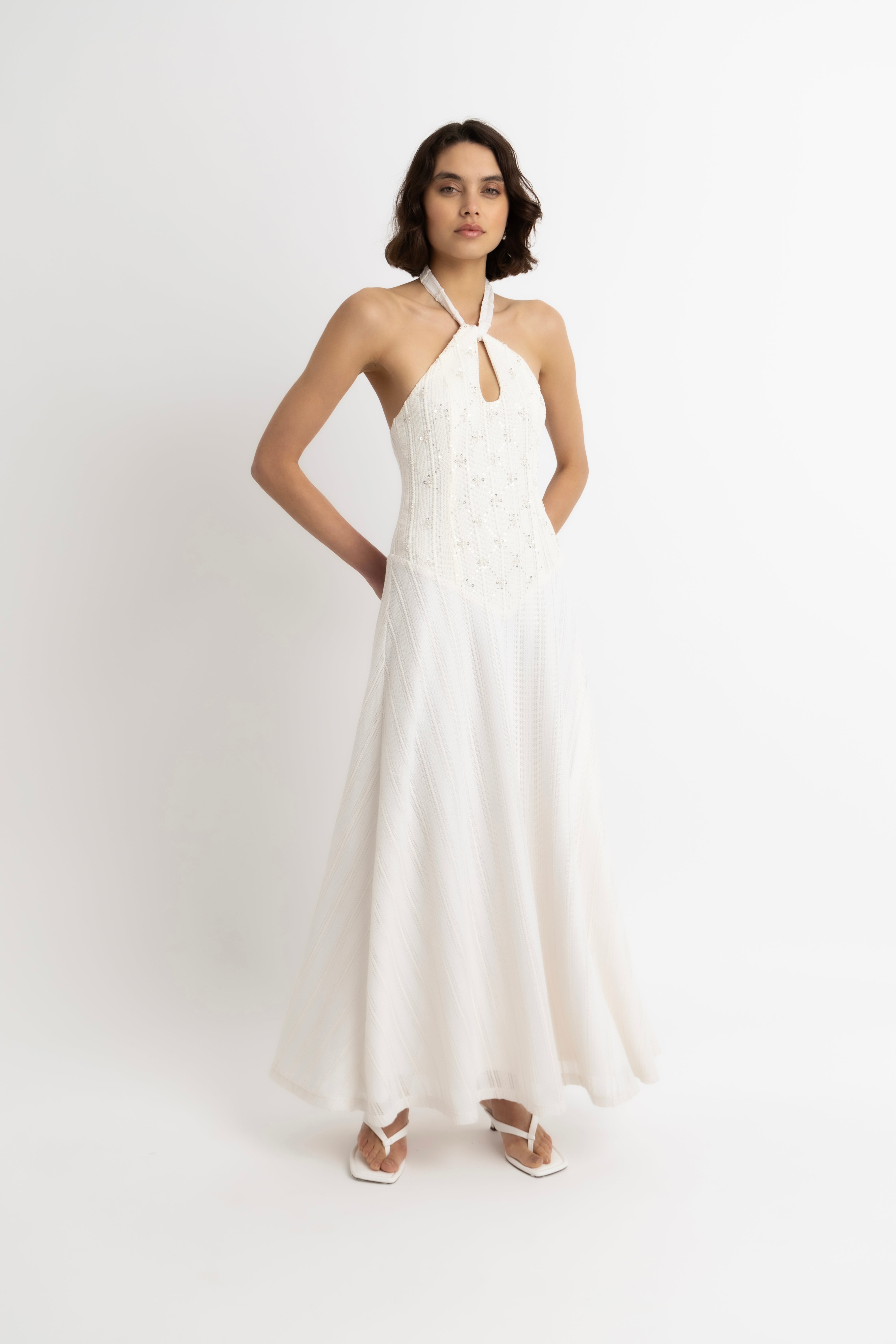 Gaia Cream Crochet Halterneck Maxi Dress
