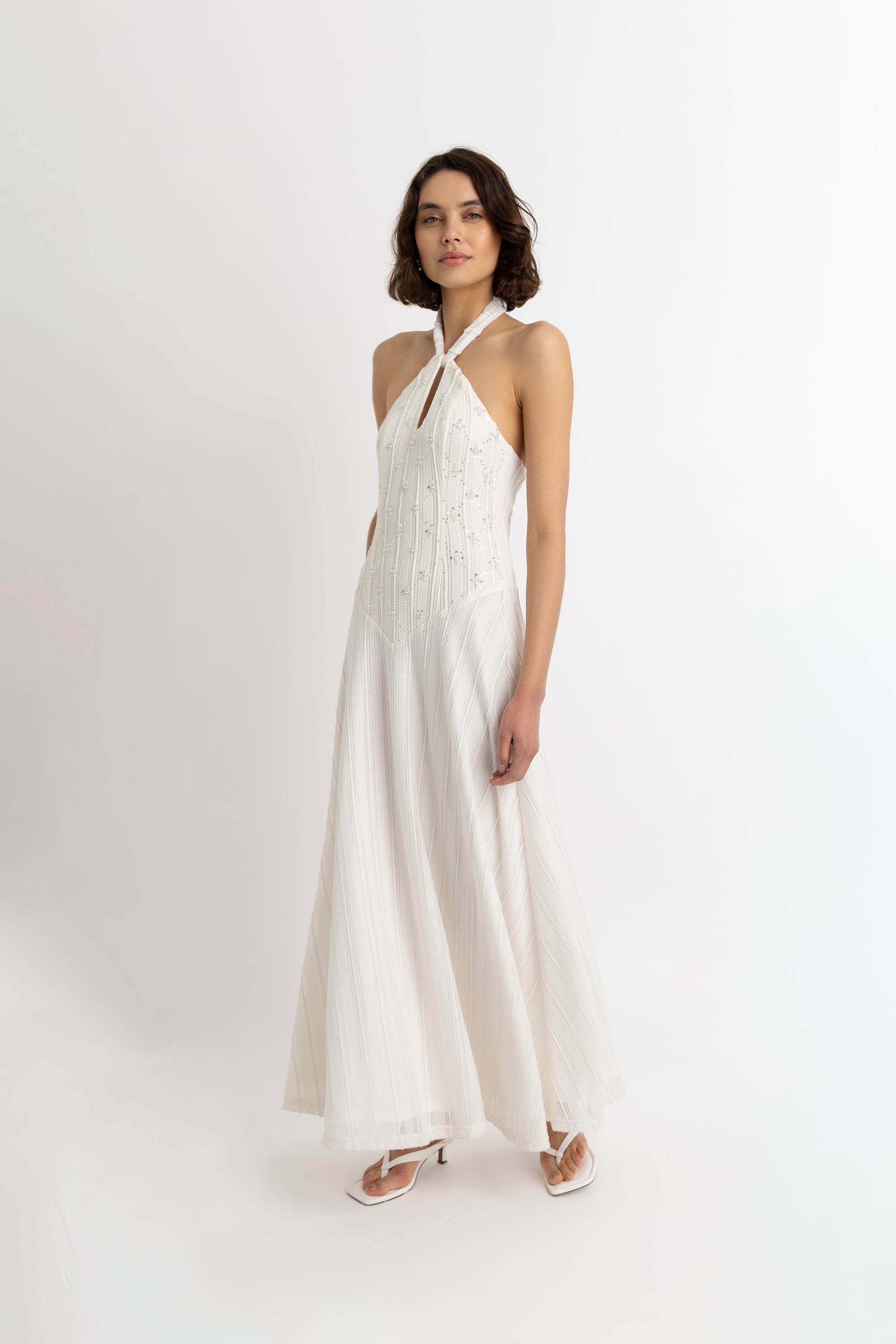 Gaia Cream Crochet Halterneck Maxi Dress